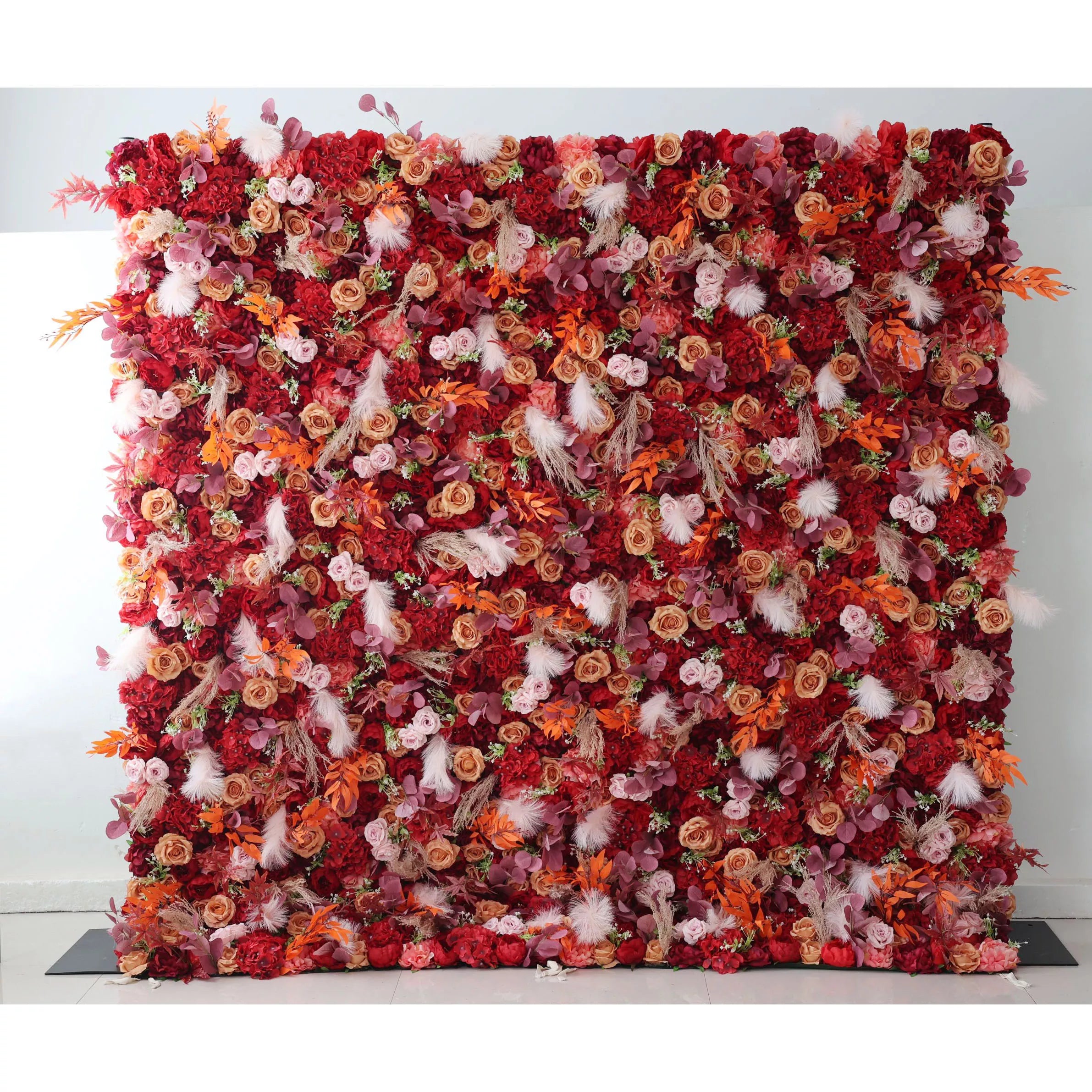 ValarFlower Artificial Floral Wall Backdrop: Fiery Florals - Passion's Palette & Feathers' Fantasy-VF-251