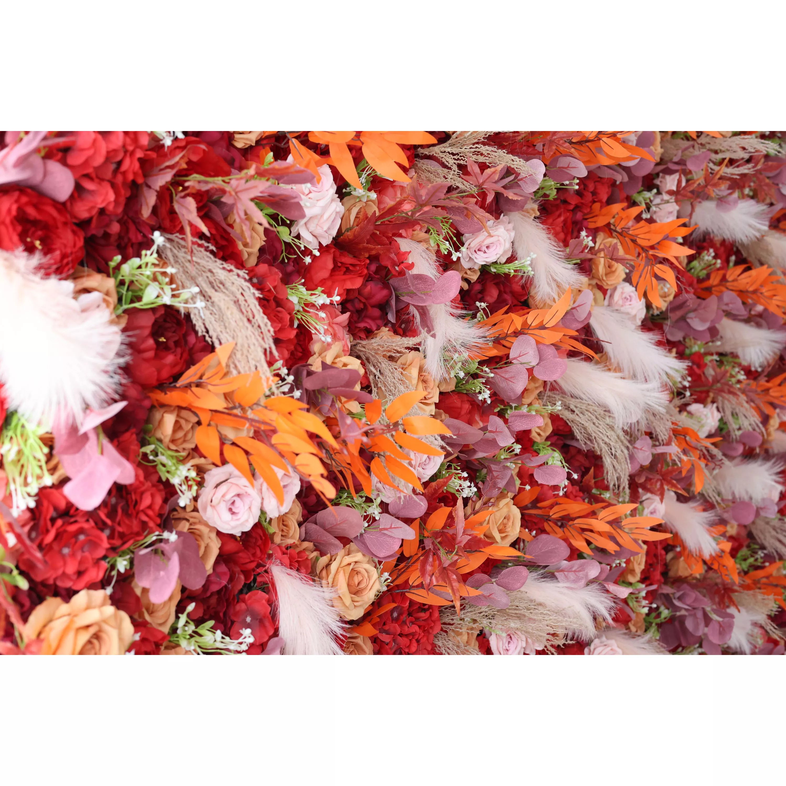 ValarFlower Artificial Floral Wall Backdrop: Fiery Florals - Passion's Palette & Feathers' Fantasy-VF-251