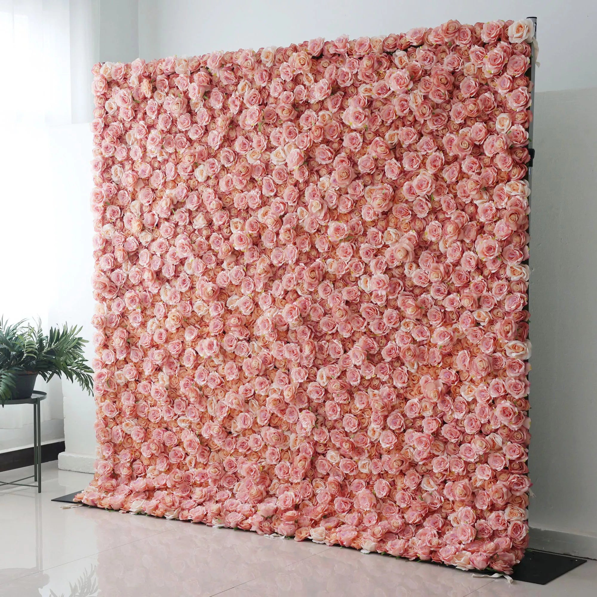 Valar Flowers Roll Up Fabric Artificial Turkish Rose and Oriental Pink Flower Wall Wedding Backdrop, Floral Party Decor, Event Photography-VF-054-2