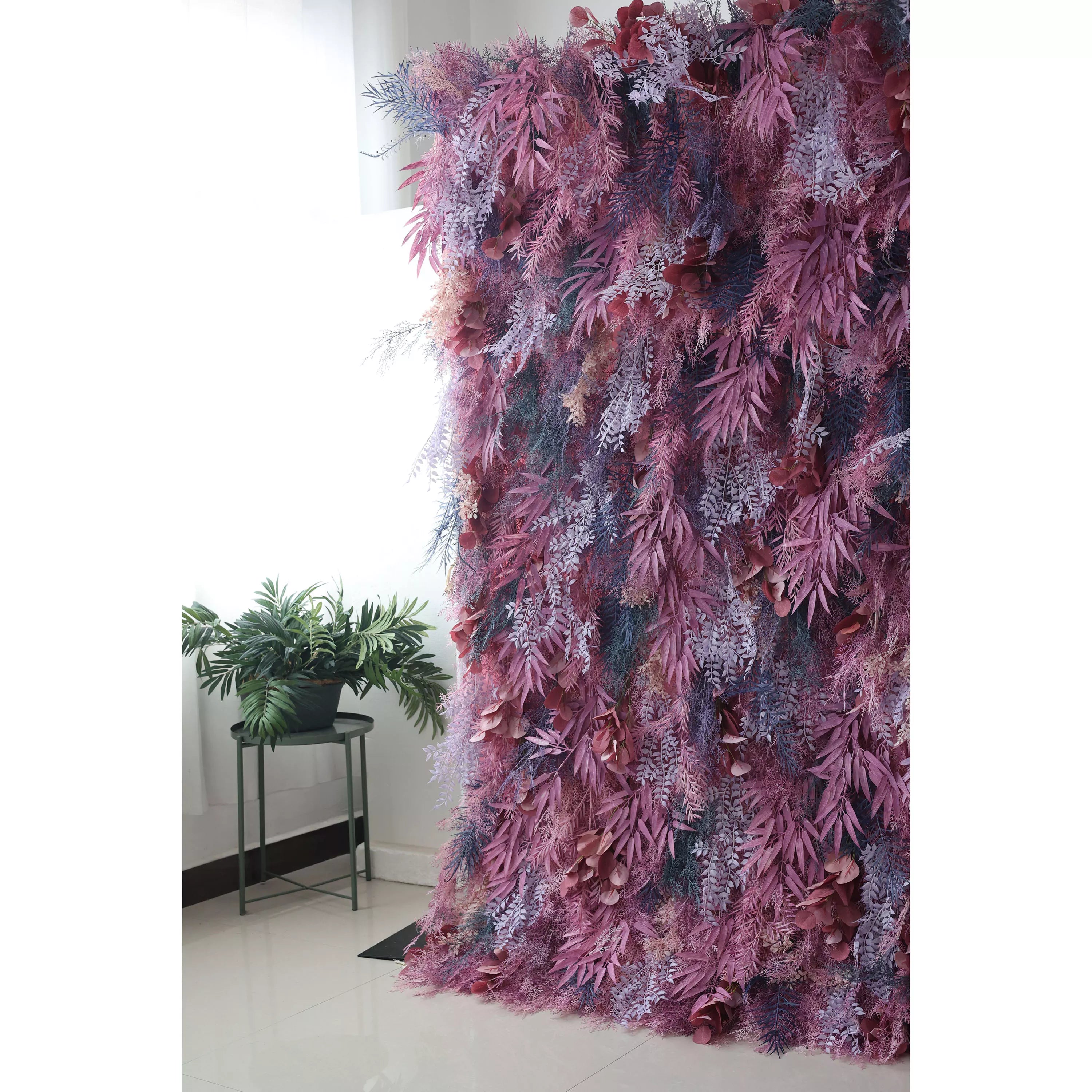 ValarFlower Artificial Fern Wall Backdrop: Mystic Foliage - An Enchantment of Plum and Lavender-VF-255