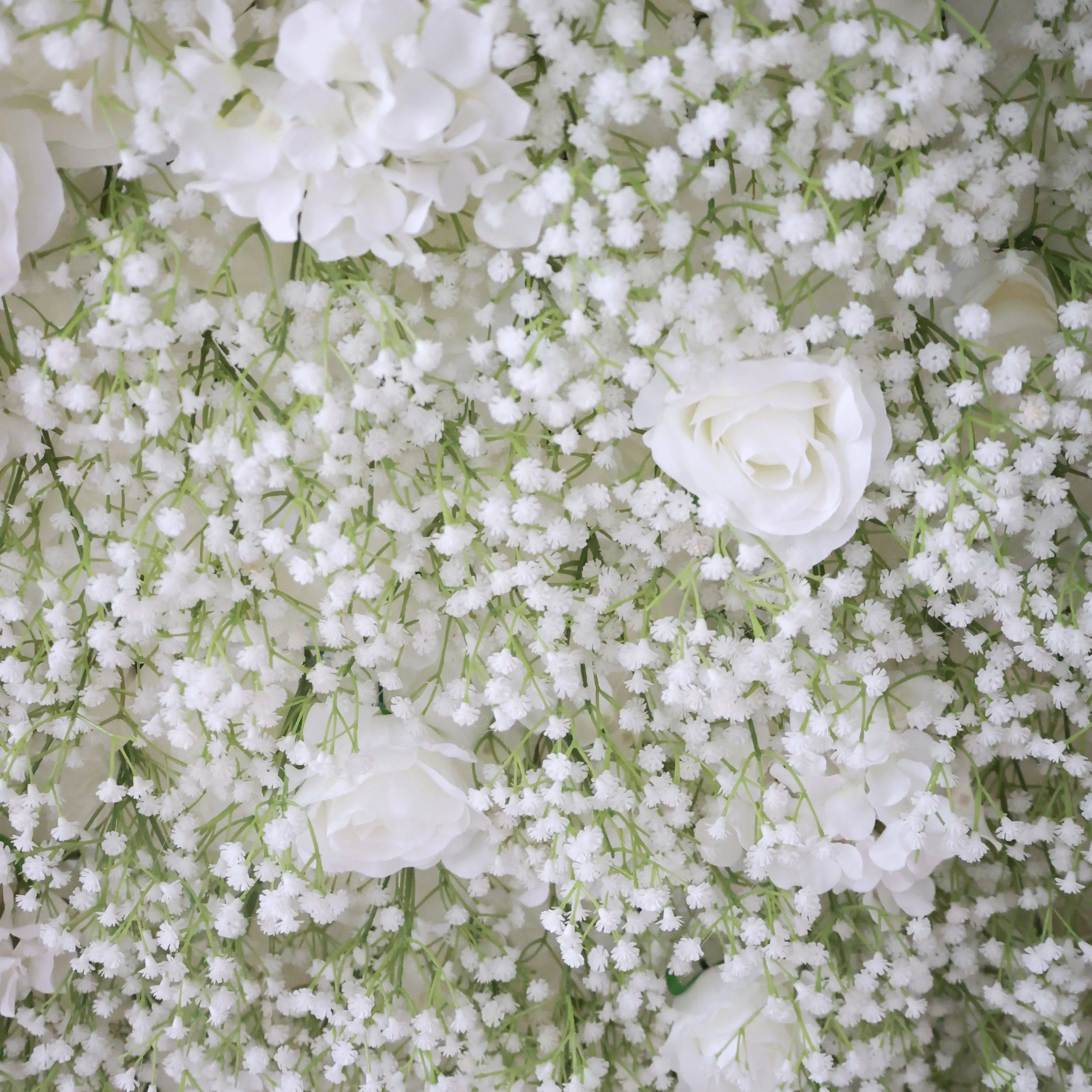 ValarFlower Toile de fond murale florale artificielle : Jardin Elyséen Toile de fond florale artificielle : Fleurs blanches éthérées Edition-VF-268