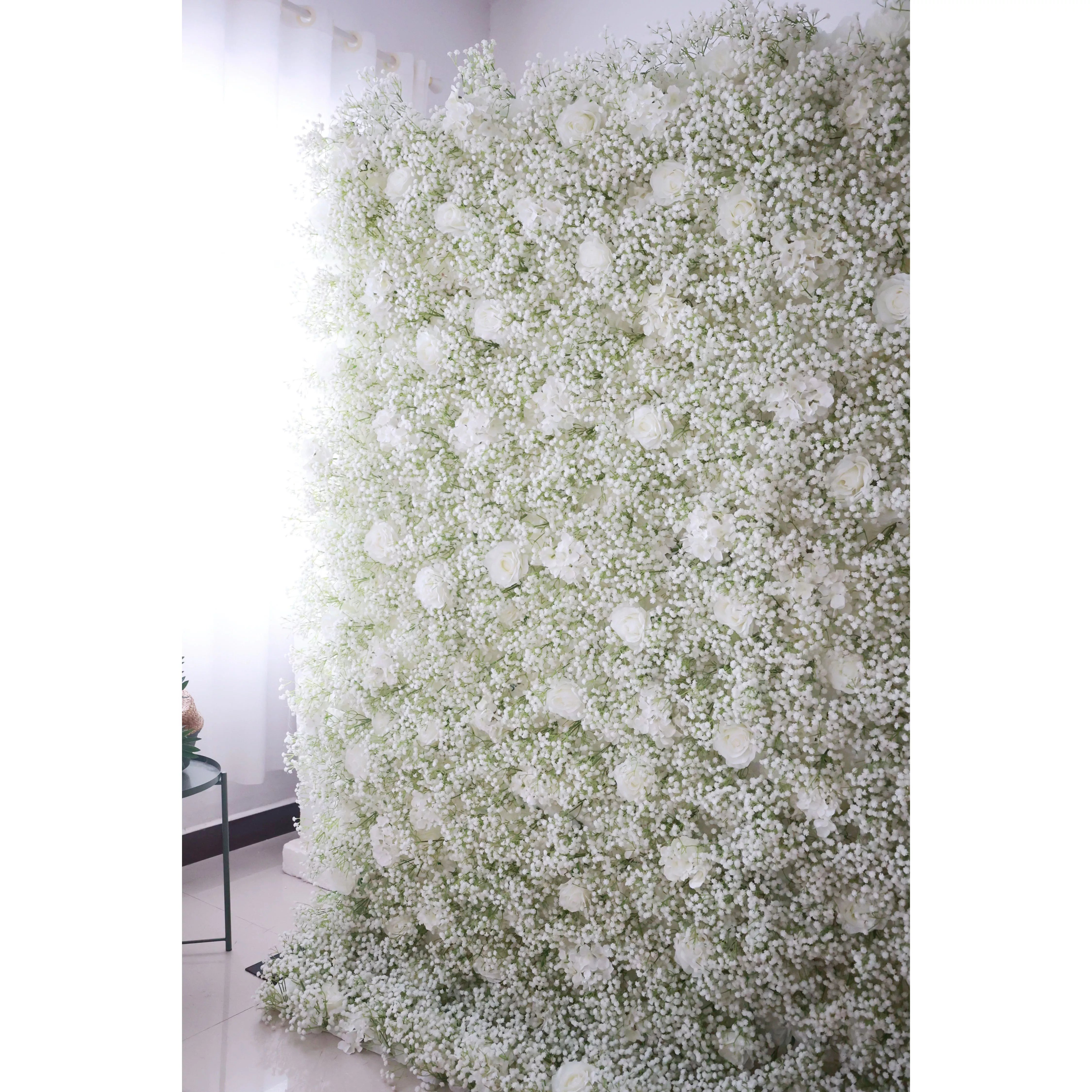 ValarFlower Toile de fond murale florale artificielle : Jardin Elyséen Toile de fond florale artificielle : Fleurs blanches éthérées Edition-VF-268