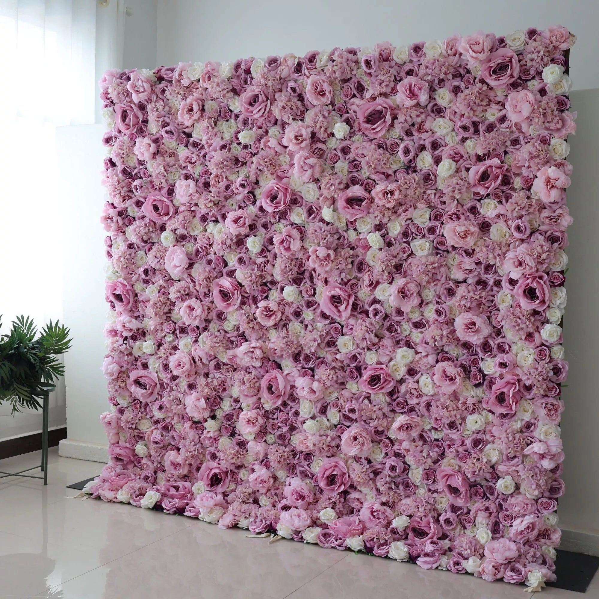 خلفية جدارية للزفاف مزخرفة بزهور فالار ، خلفية لحفلات الزفاف من زهور الورد والأرجواني ، ديكور حفلات بزهور ، مناسبة