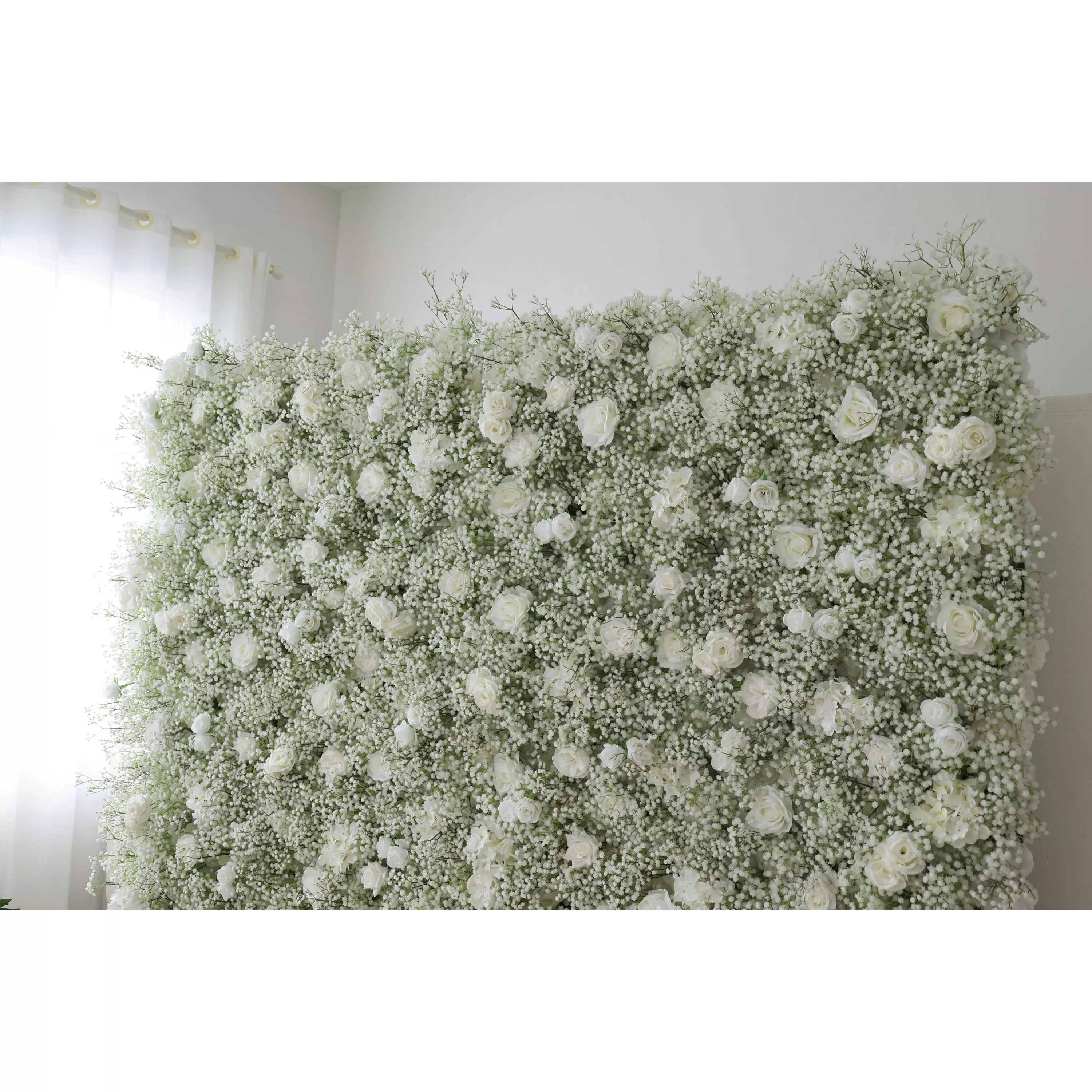 ValarFlowers Artificial Floral Wall Backdrop: Serene Meadows Artificial Floral Wall Backdrop: White Rose & Baby's Breath Edition-VF-268-2