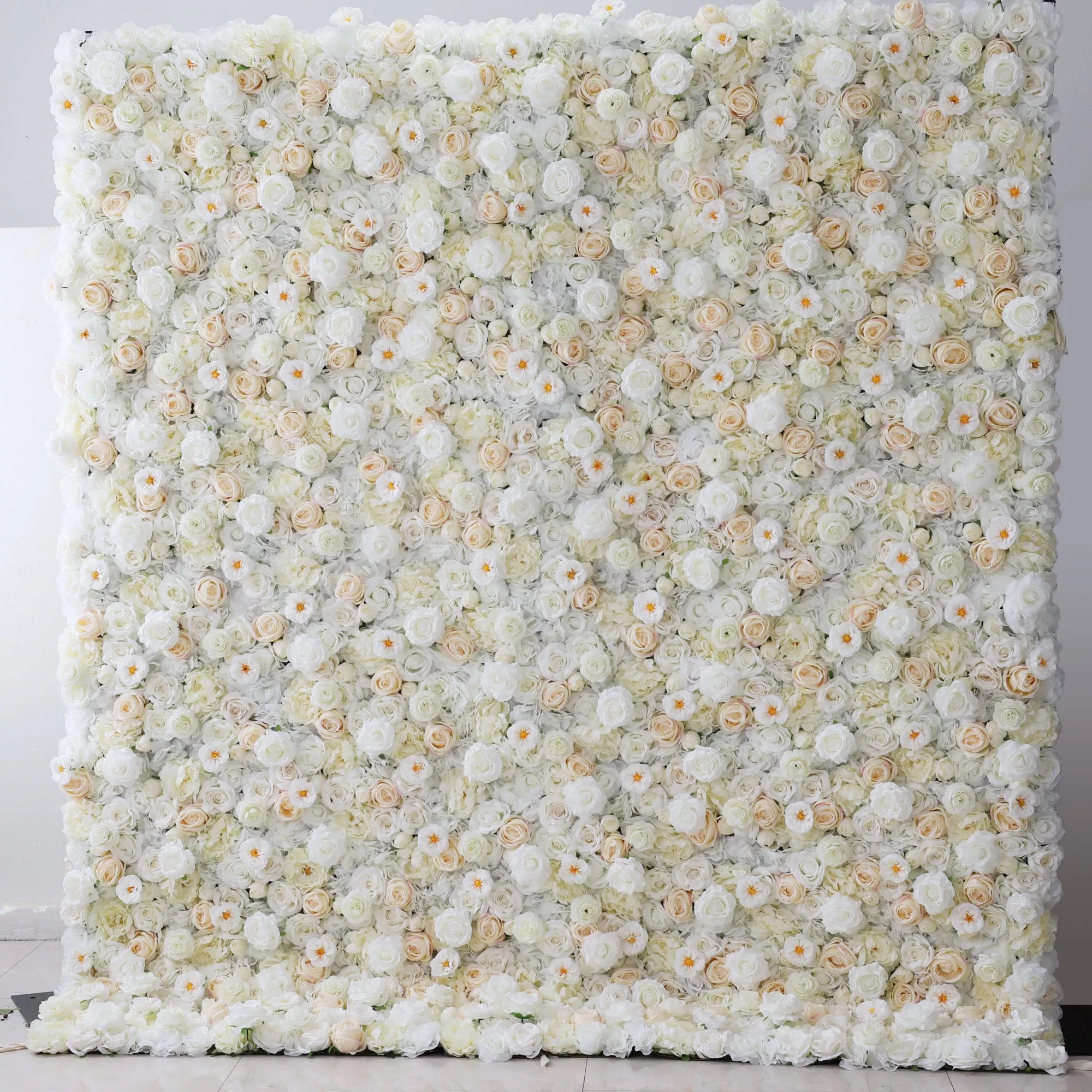 Valar Flowers Roll Up Fabric Artificial White, Cream and Champagne Flower Wall Wedding Backdrop, Floral Party Decor, Event Photography-VF-263