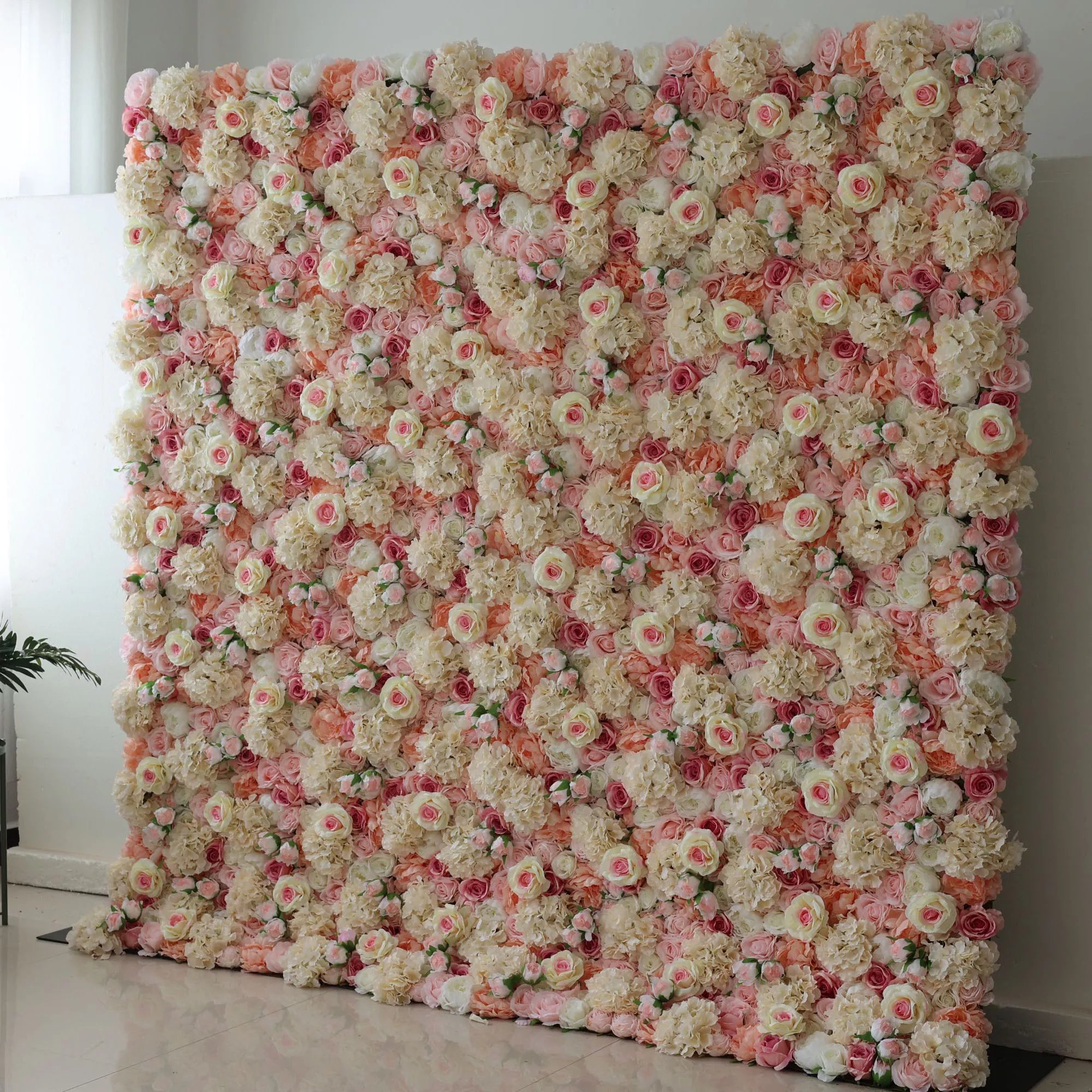 Valar Fleurs enroulables en tissu artificiel avec noyau rouge indien et rose taupe, toile de fond murale florale marron clair, décoration de fête florale, photographie d'événement - VF-075 