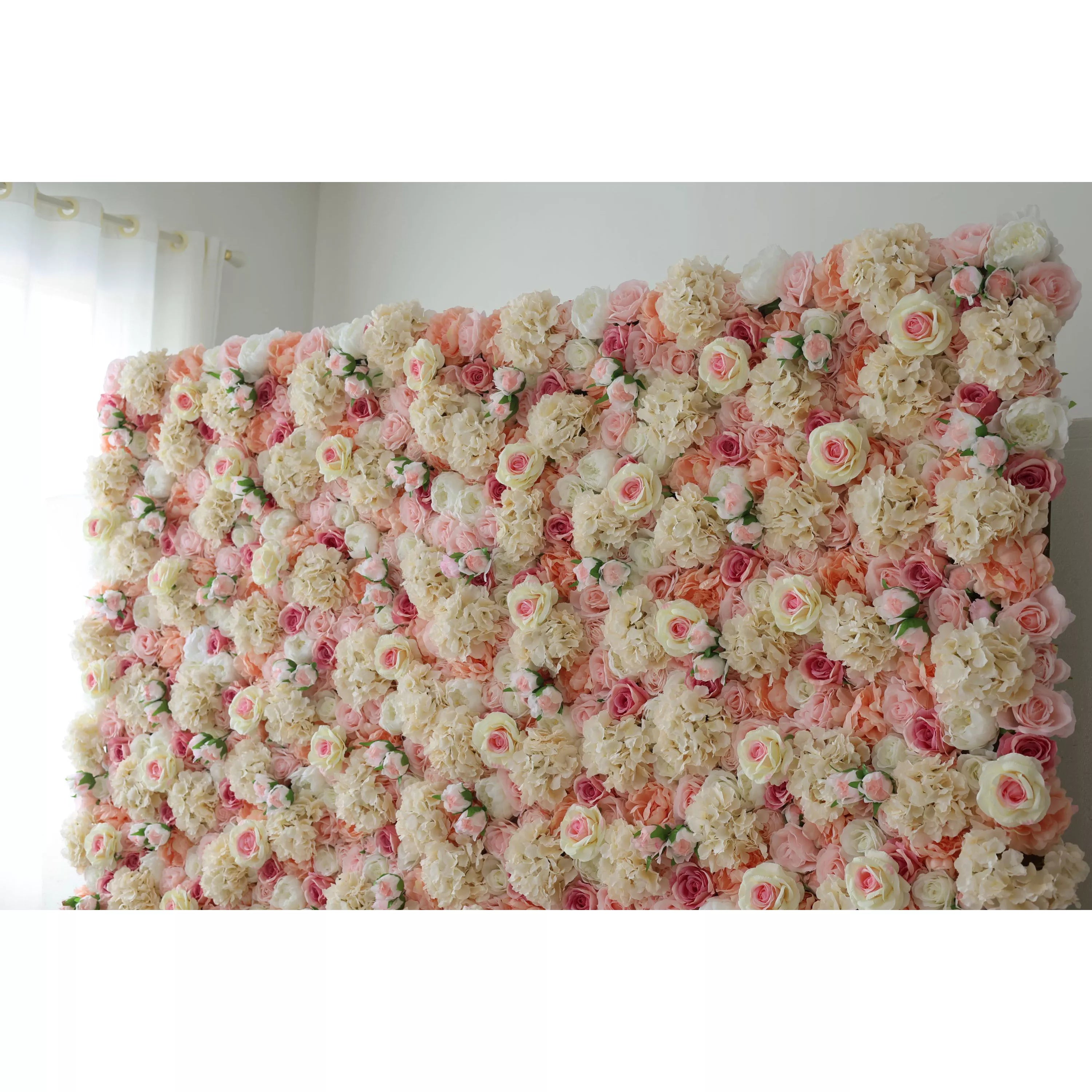 Valar Fleurs enroulables en tissu artificiel avec noyau rouge indien et rose taupe, toile de fond murale florale marron clair, décoration de fête florale, photographie d'événement - VF-075 