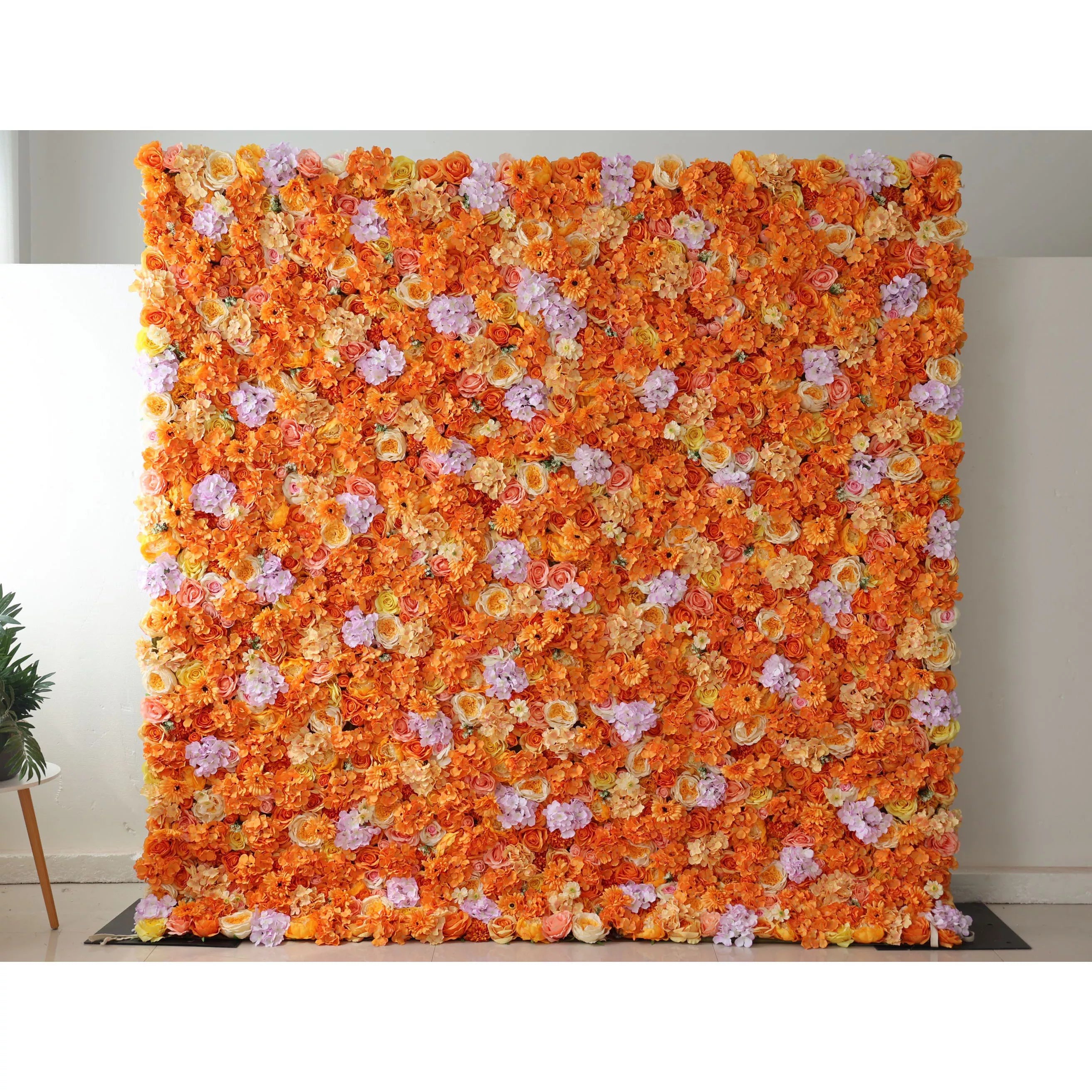 Valar Flowers Roll Up Fabric Artificial Papaya Orange and Yellow Flower Wall Wedding Backdrop, Floral Party Decor, Event Photography-VF-060