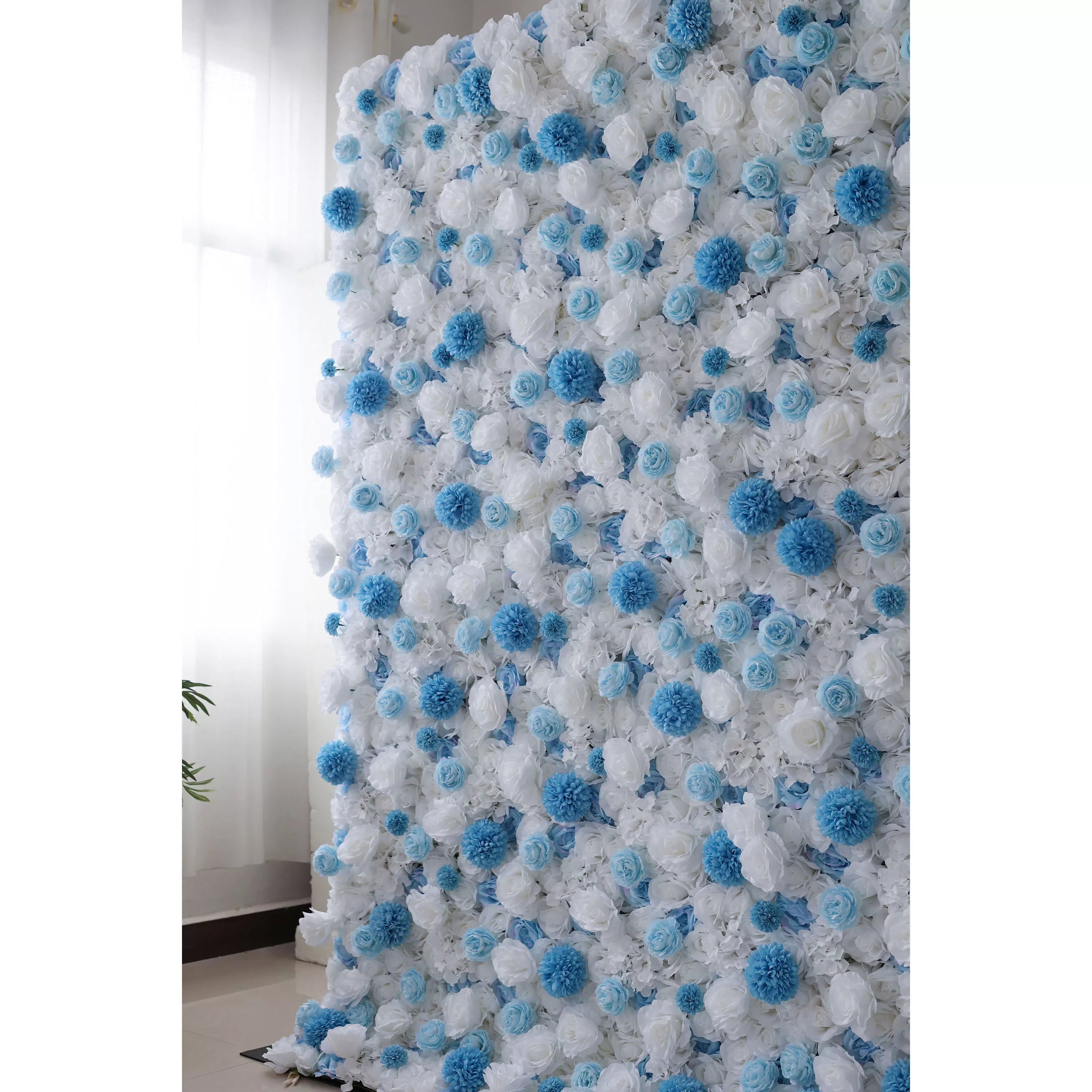 ValarFlowers Artificial Floral Wall Backdrop: Serene Seascape - Azure Blue & Ivory Bliss Edition-VF-270