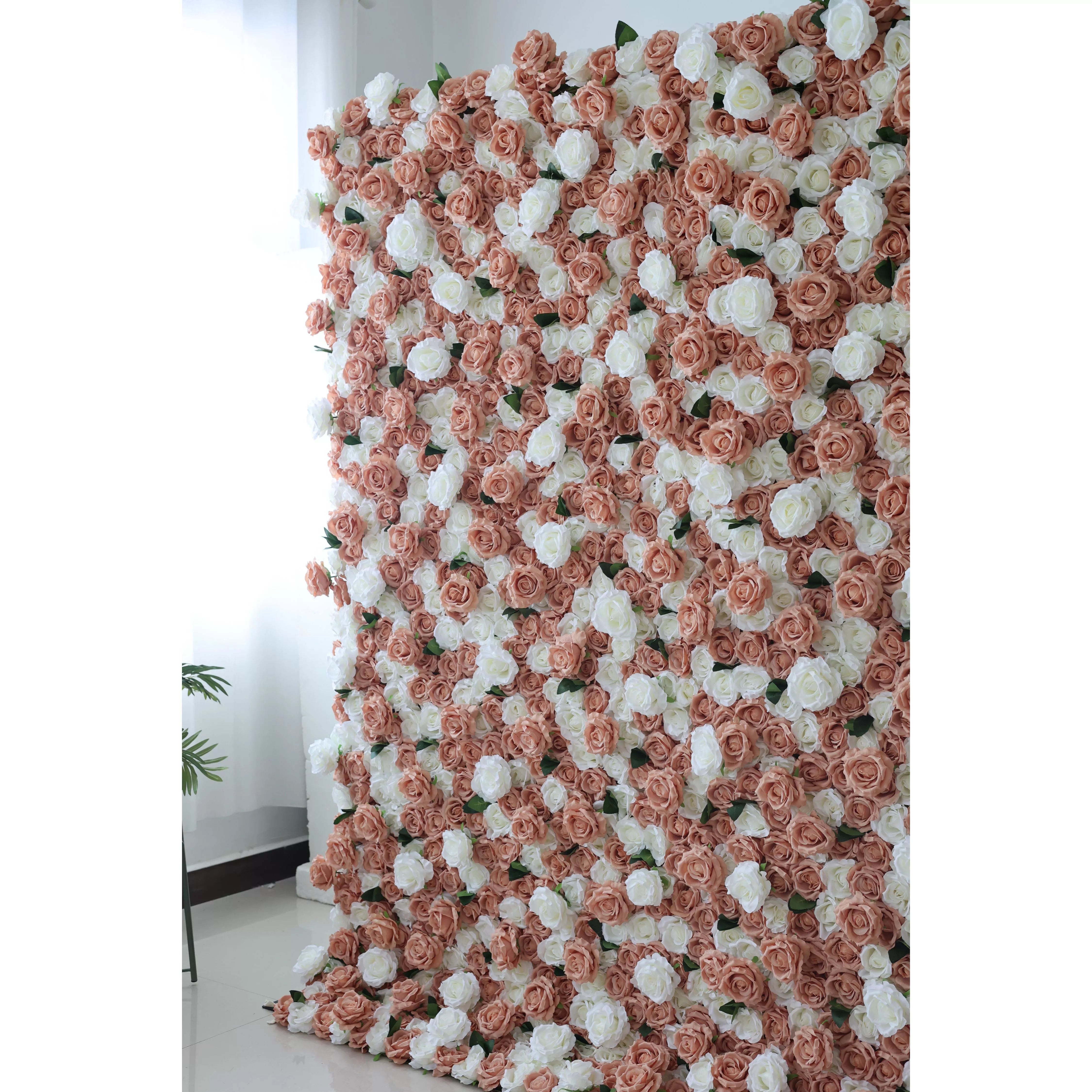ValarFlowers Toile de fond murale florale artificielle : roses vintage – Édition Harmony pêche et ivoire-VF-269