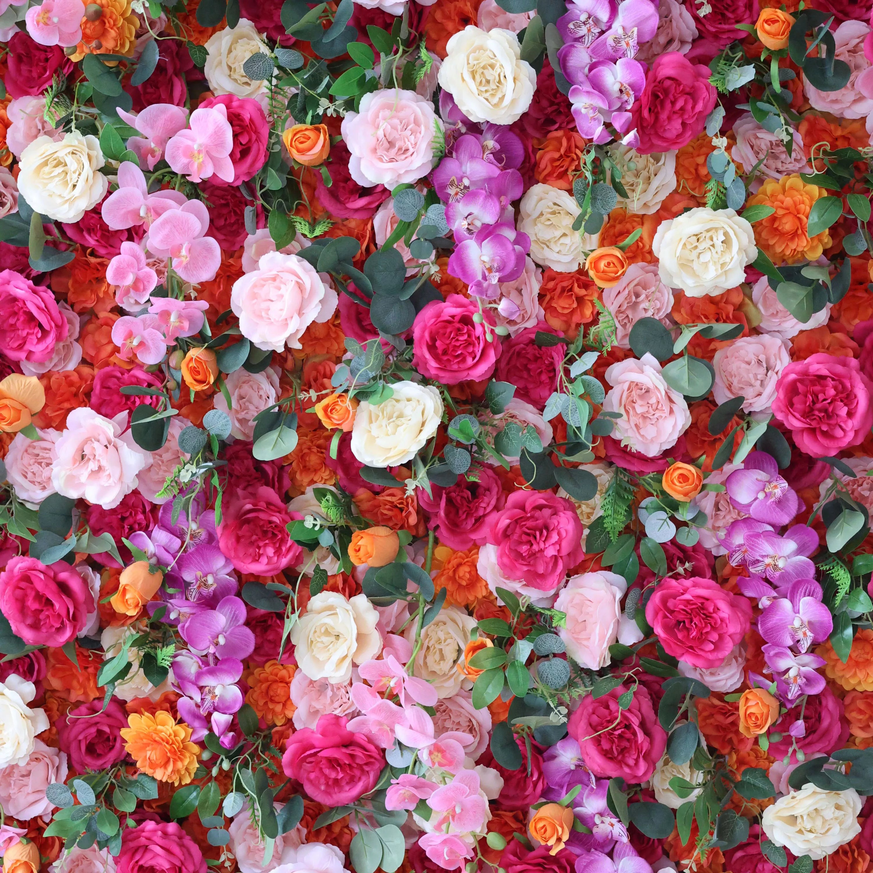 ValarFlower Toile de fond murale florale artificielle : jardin enchanté – Tableau de fleurs rayonnantes et romantiques-VF-271