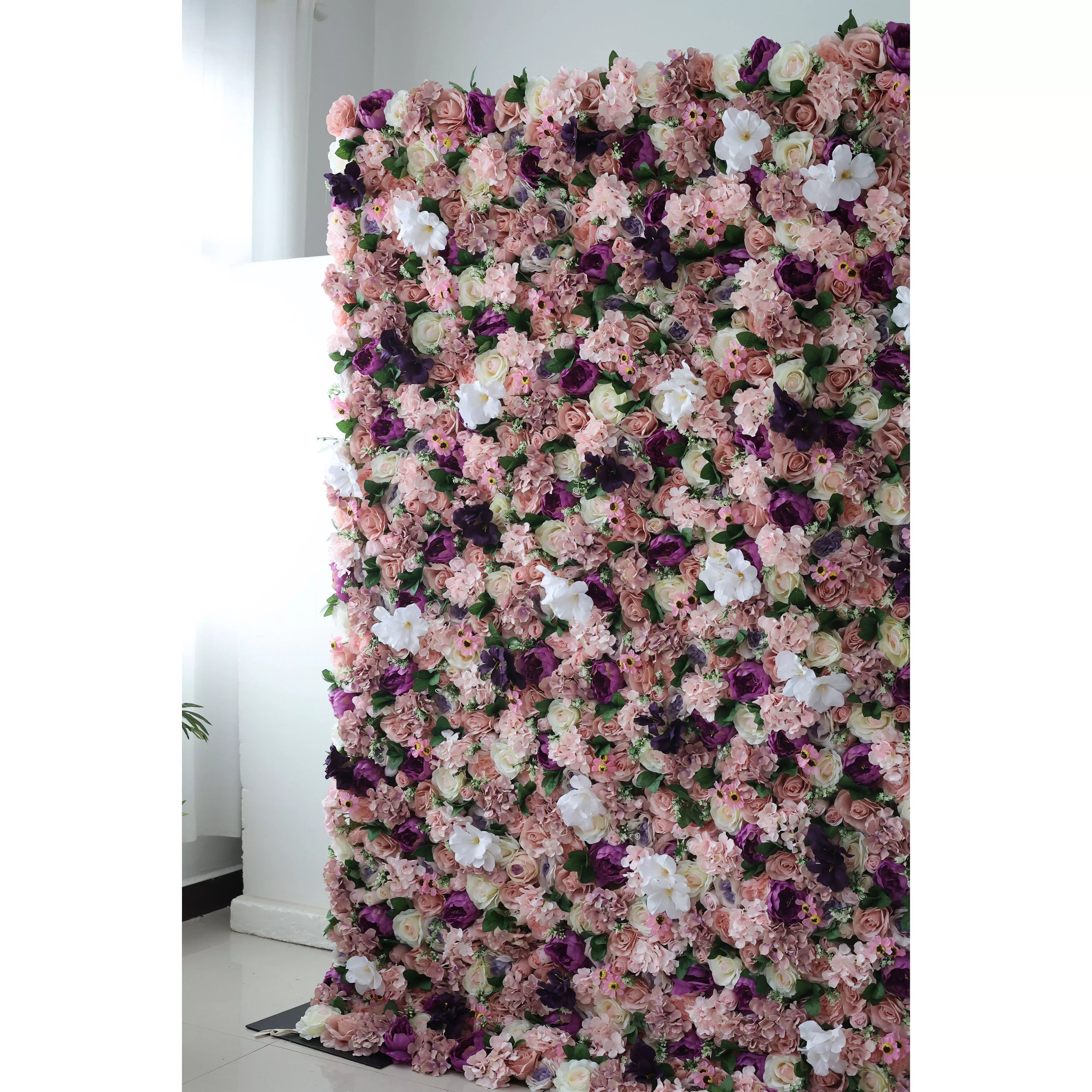 Valar Flowers Roll Up Tissu Mélange Artificiel Rose Rouge et Violet Foncé Fleur Mur Toile de Fond de Mariage, Décor de Fête Florale, Photographie d'événement-VF-046 