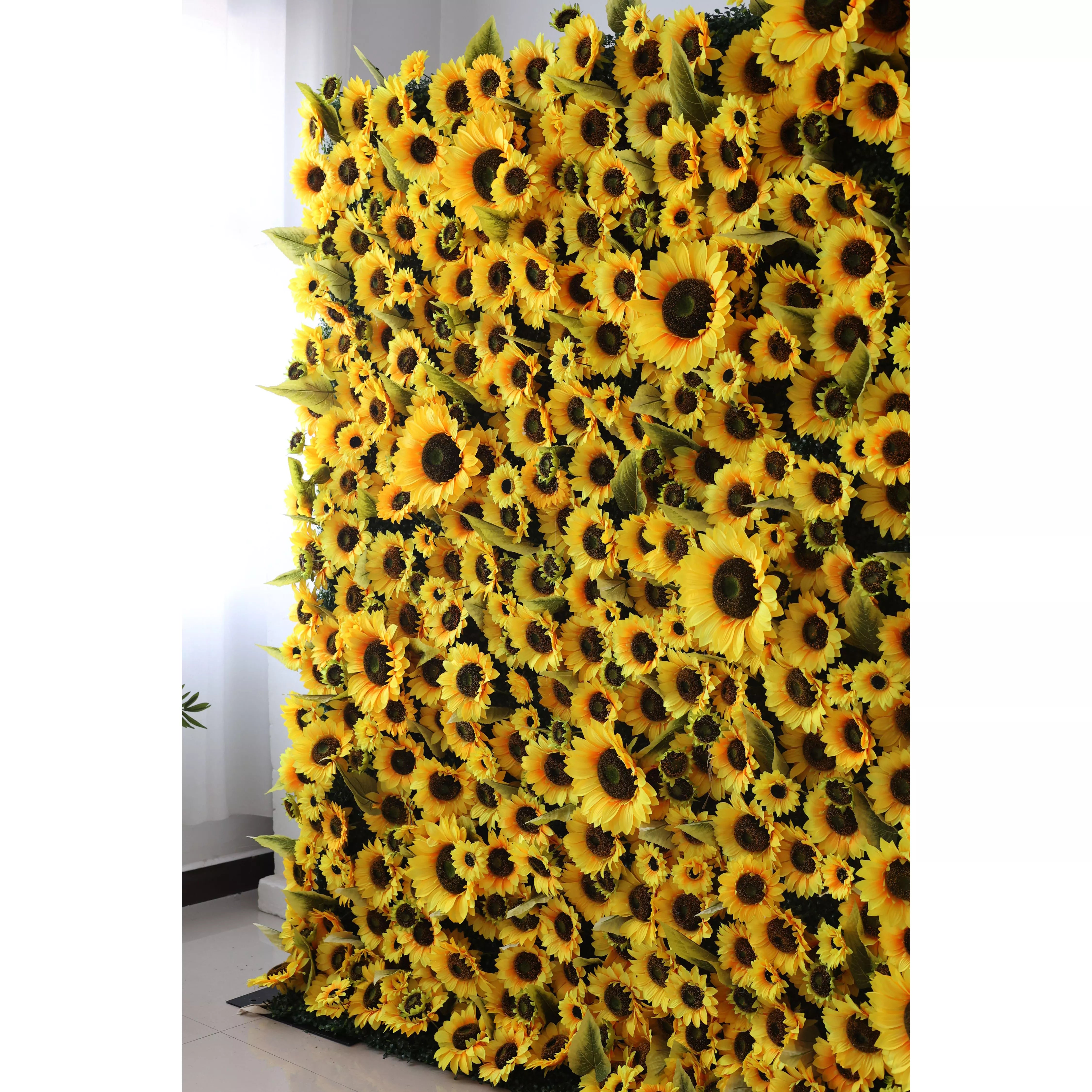 ValarFlowers Artificial Floral Wall Backdrop: Sunbliss Blooms Artificial Floral Wall Backdrop-Radiant Yellow Sunflower Fields Edition-VF-265-2