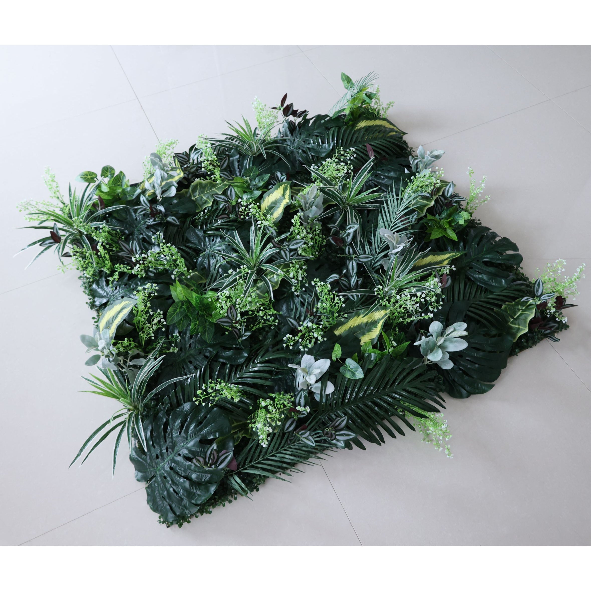 Valar Flowers fabric roll-up artificial green leaves flower wall for wedding backdrop, floral party decor, and event photography, model VF-3632