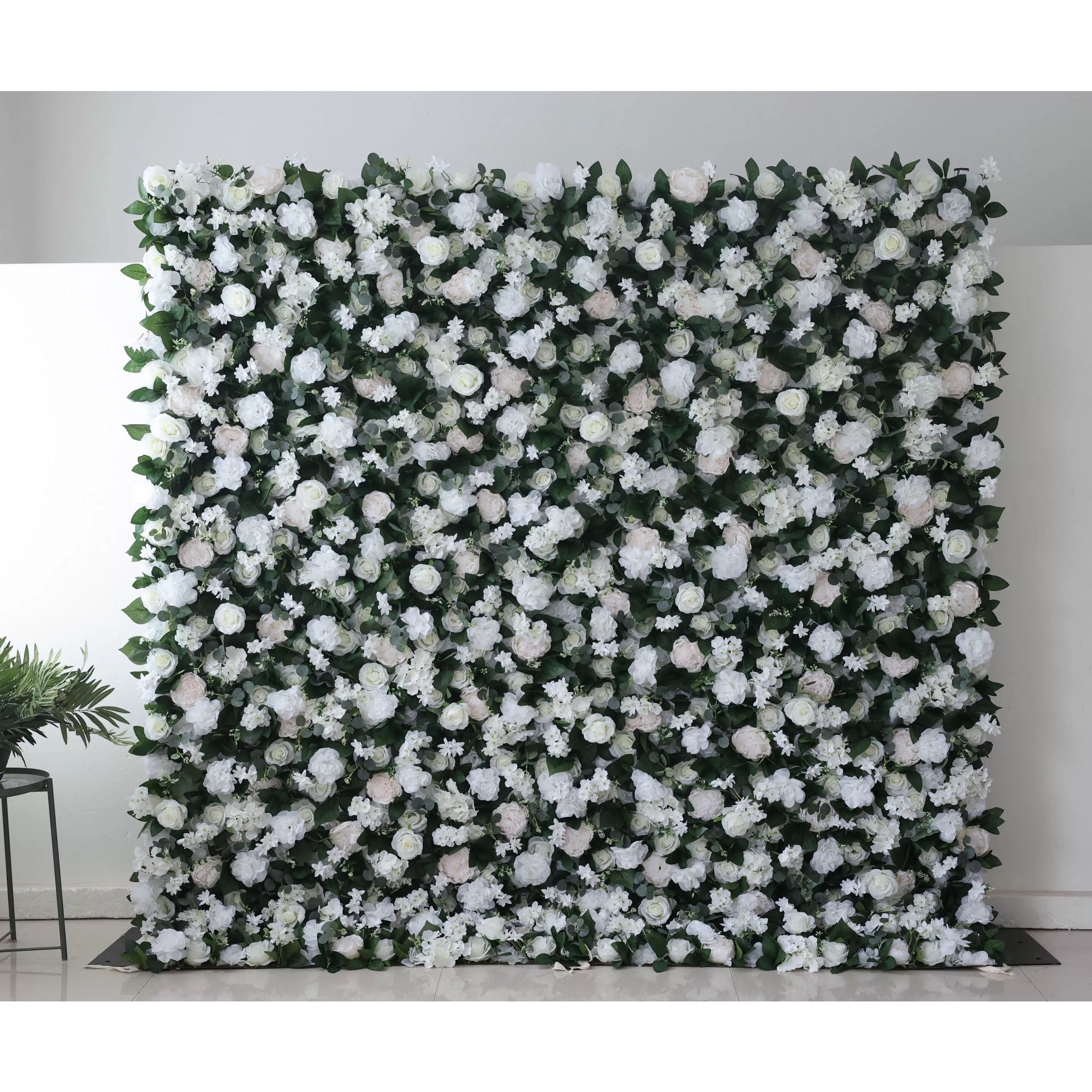 ValarFlower Toile de fond murale florale artificielle : élégance éthérée – Un panorama immaculé de fleurs blanches-VF-273-2