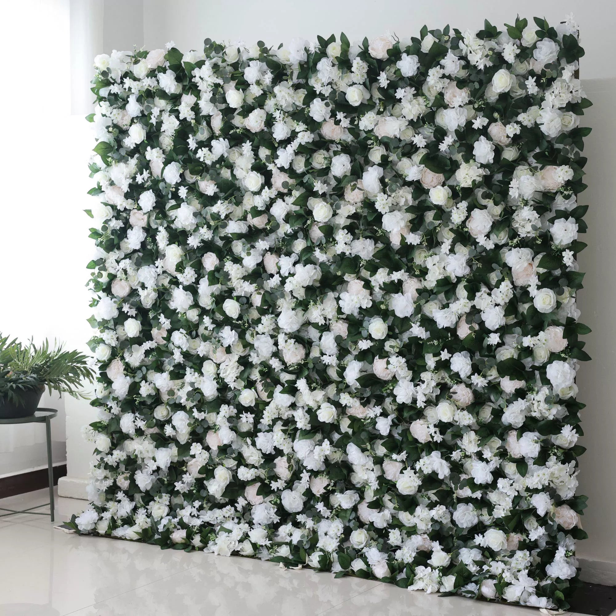 ValarFlowers Backdrop: Dive into the Enchanted Garden - a harmonious blend of whimsical whites and verdant greenery. A timeless piece radiating serenity and ethereal elegance.