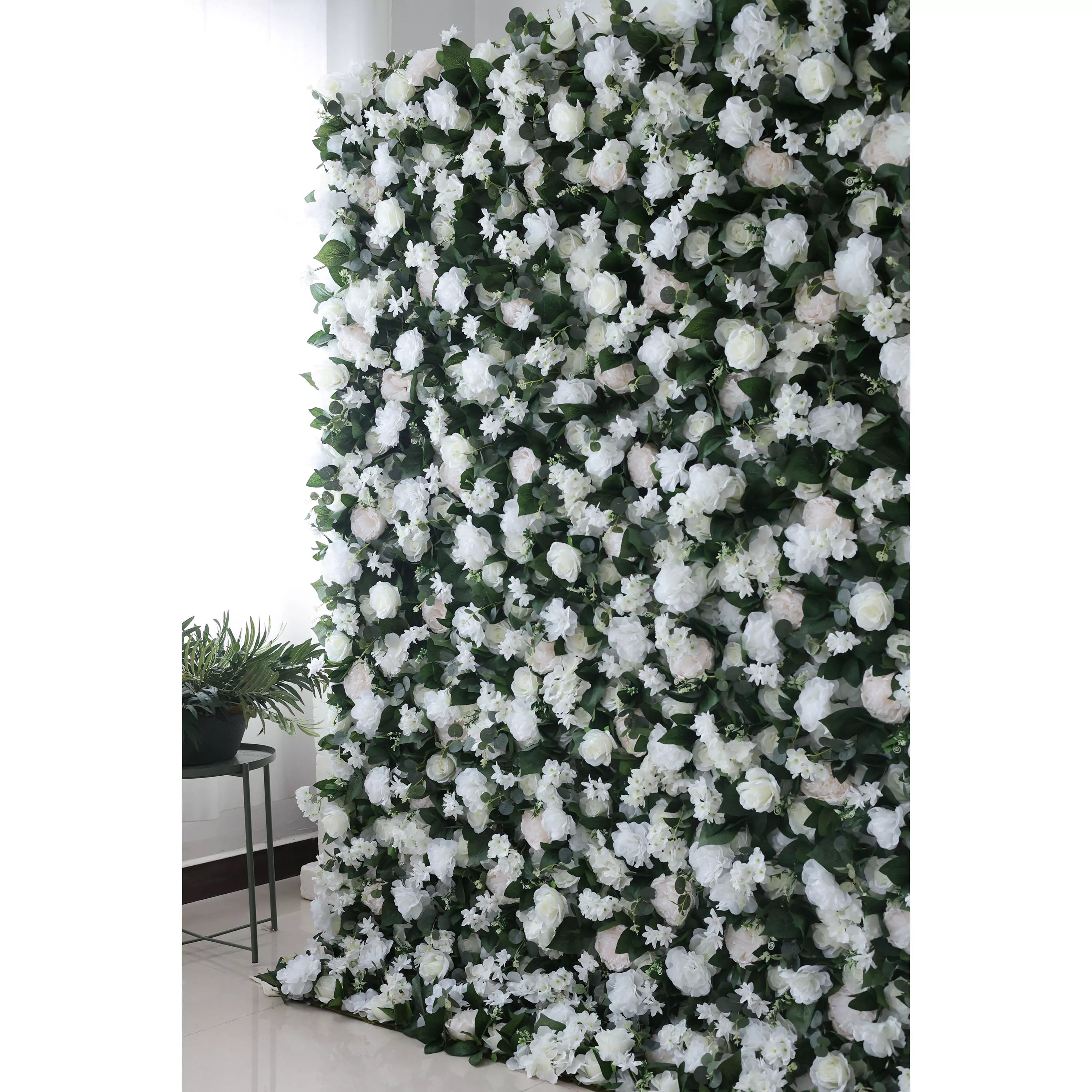 ValarFlower Toile de fond murale florale artificielle : élégance éthérée – Un panorama immaculé de fleurs blanches-VF-273-2