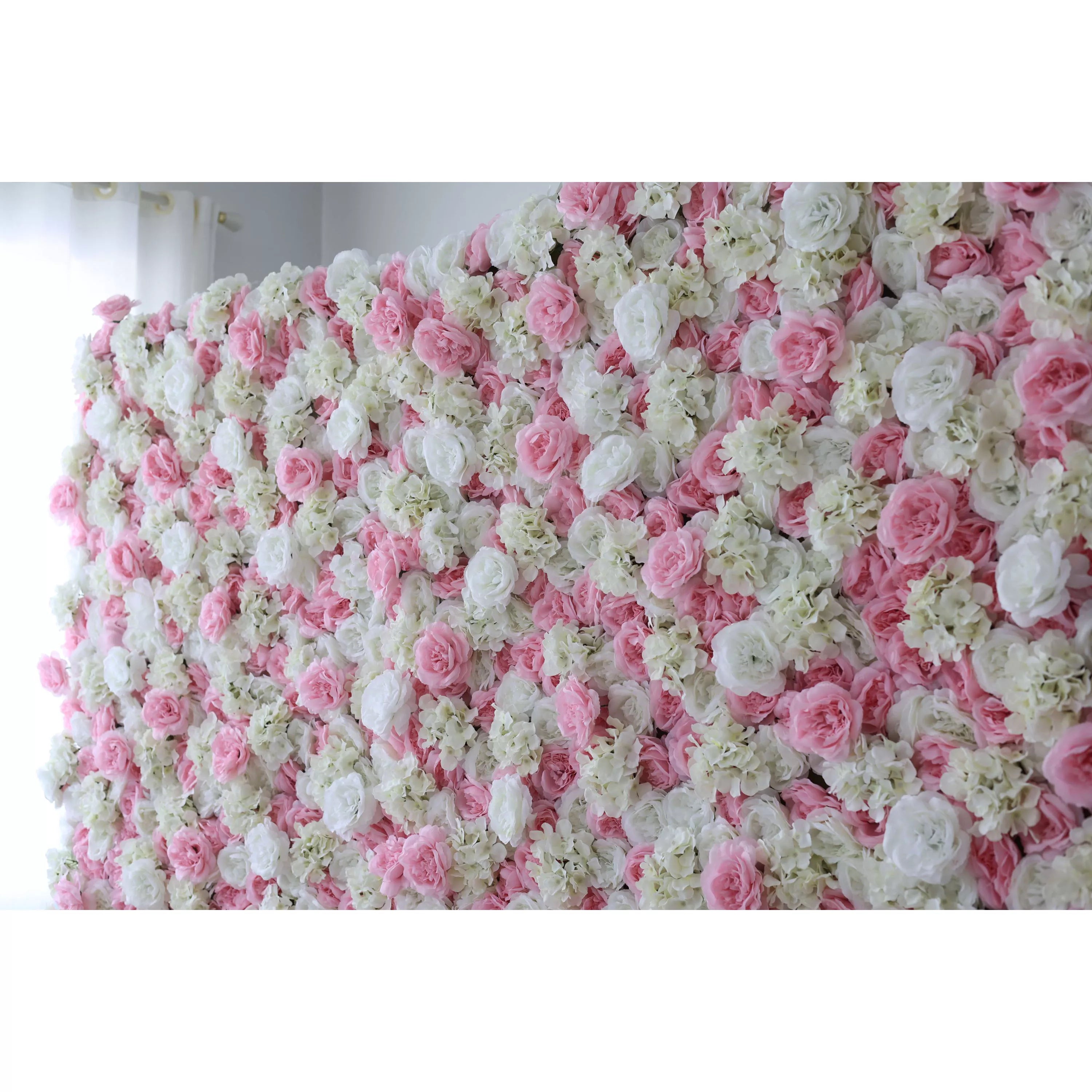 Valar Flowers Roll Up Fabric Artificial Opera Mauve Pink and White Flower Wall Wedding Backdrop, Floral Party Decor, Event Photography-VF-025-2