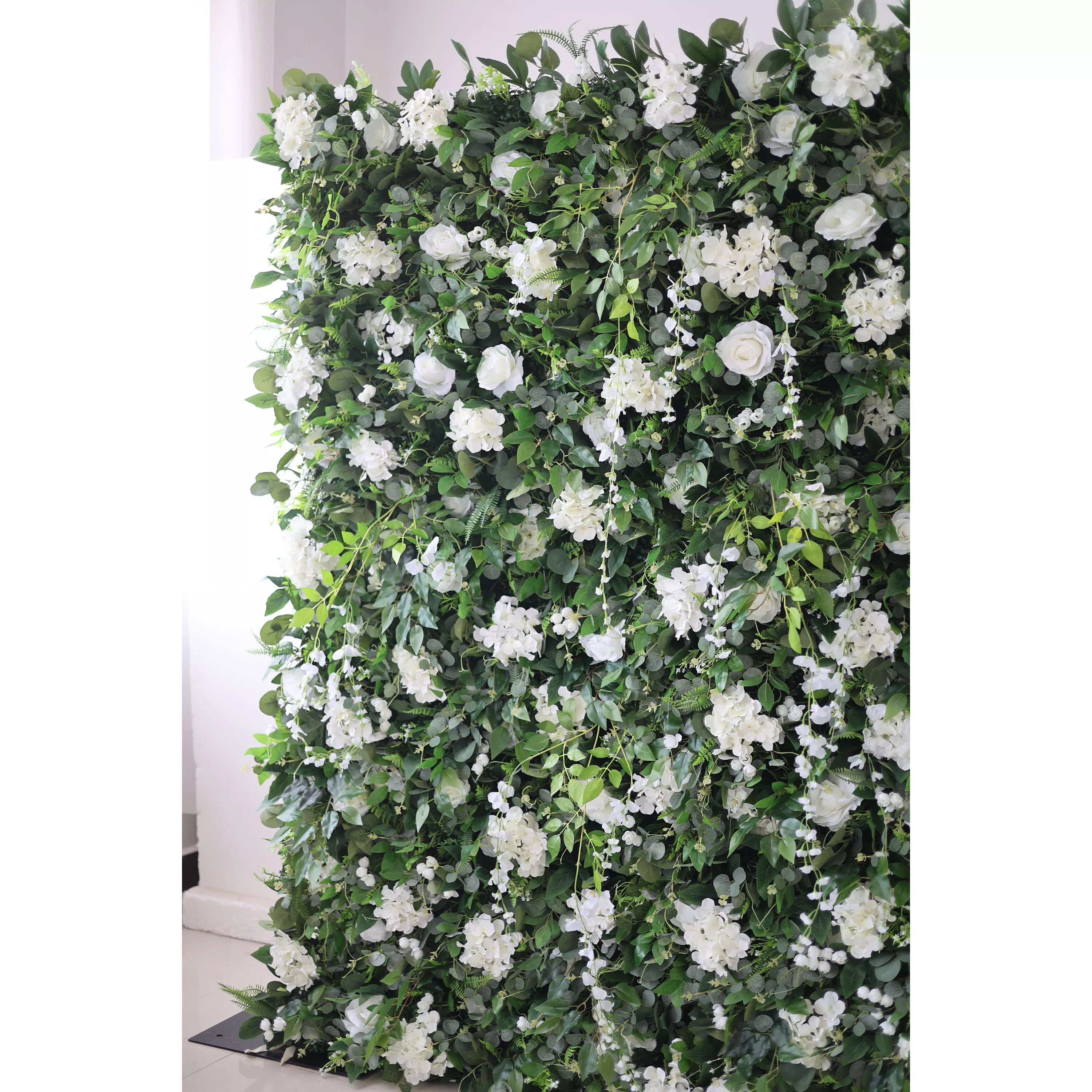 Valar Flowers Roll Up Fabric Artificial White Flower and Vivid Green Leaves Floral Wall Wedding Backdrop, Floral Party Decor, Event Photography-VF-071-4