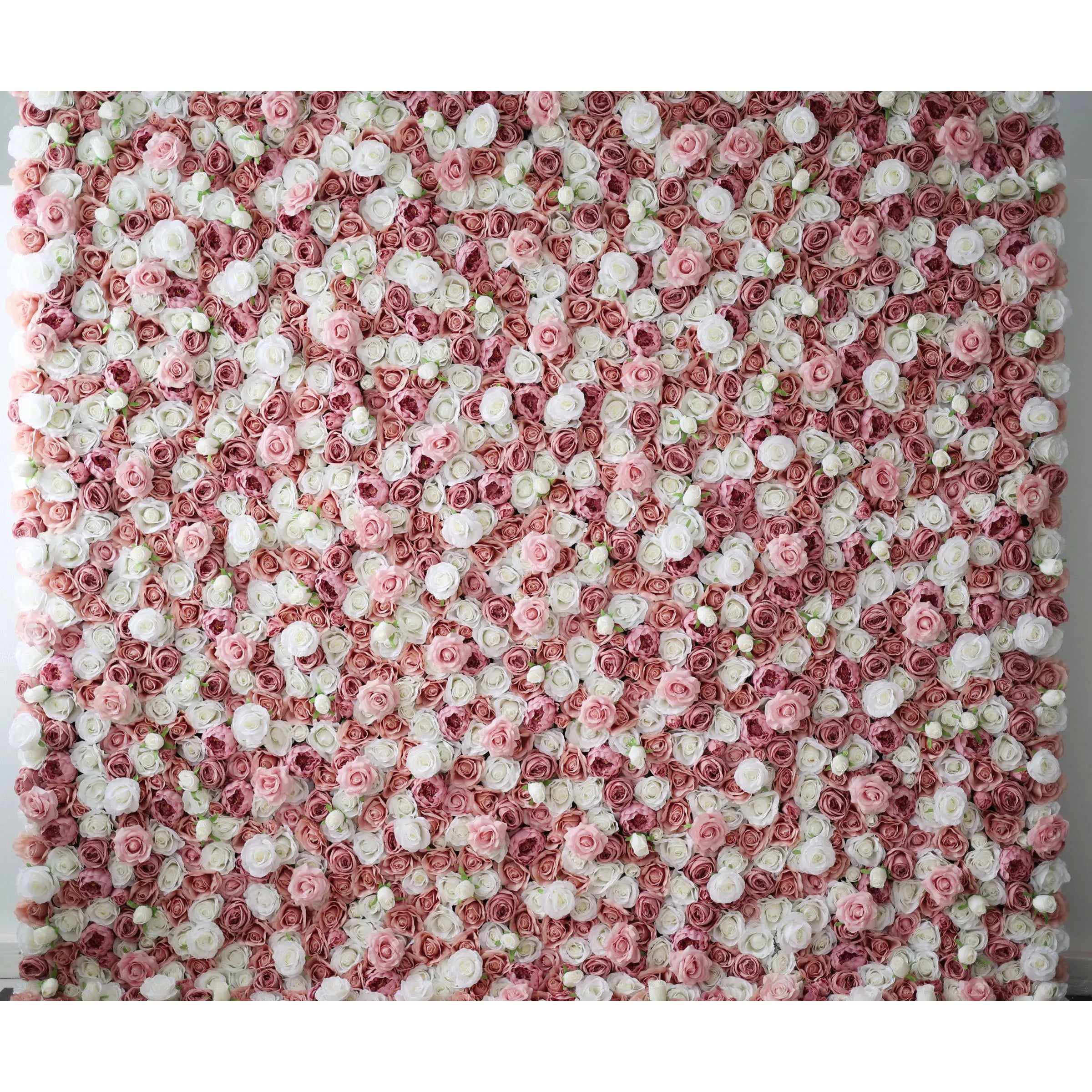 Valar Flowers Roll Up Fabric Artificial Mix Rose Red & White Flower Wall Wedding Backdrop, Floral Party Decor, Event Photography-VF-038