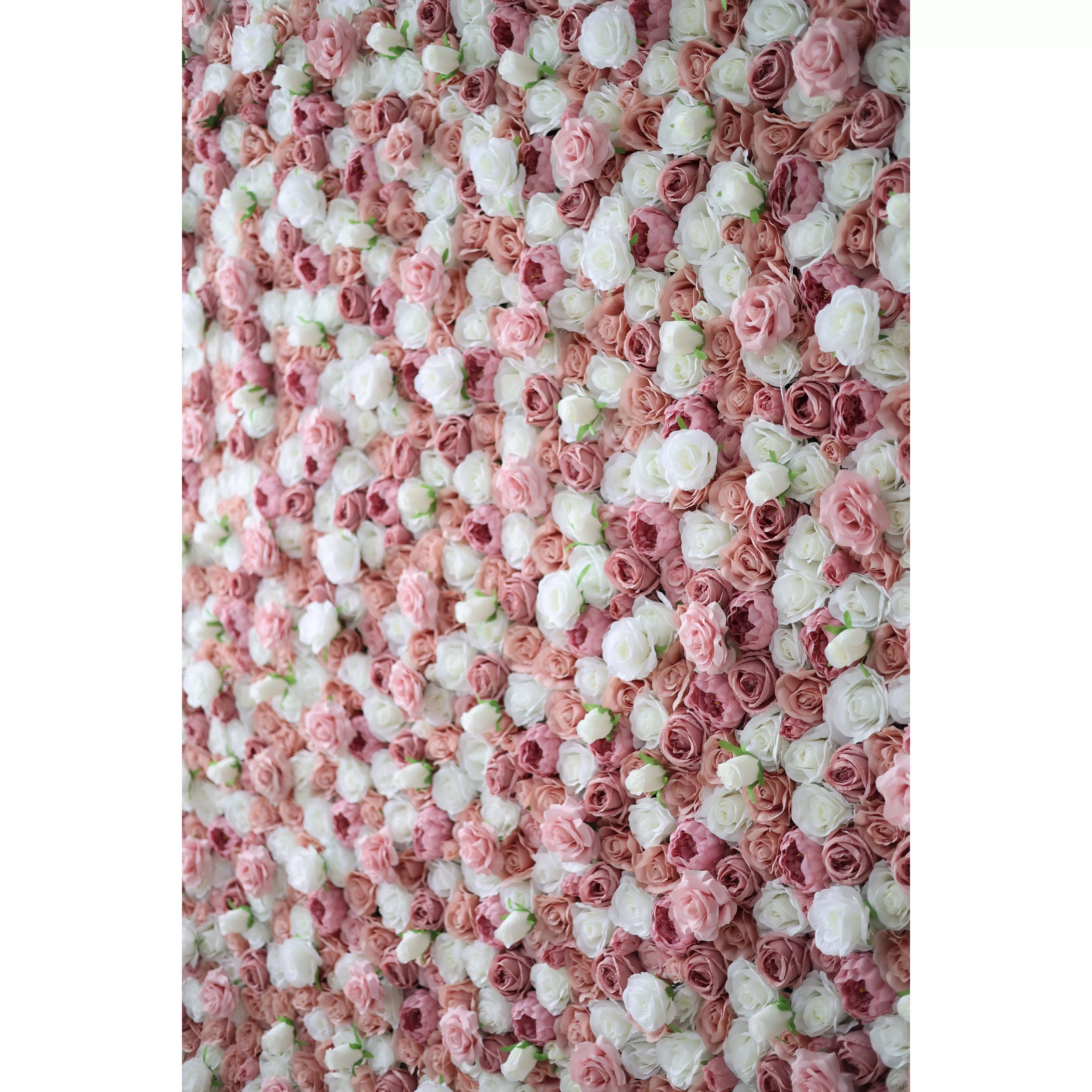 Valar Flowers Roll Up Fabric Artificial Mix Rose Red & White Flower Wall Wedding Backdrop, Floral Party Decor, Event Photography-VF-038