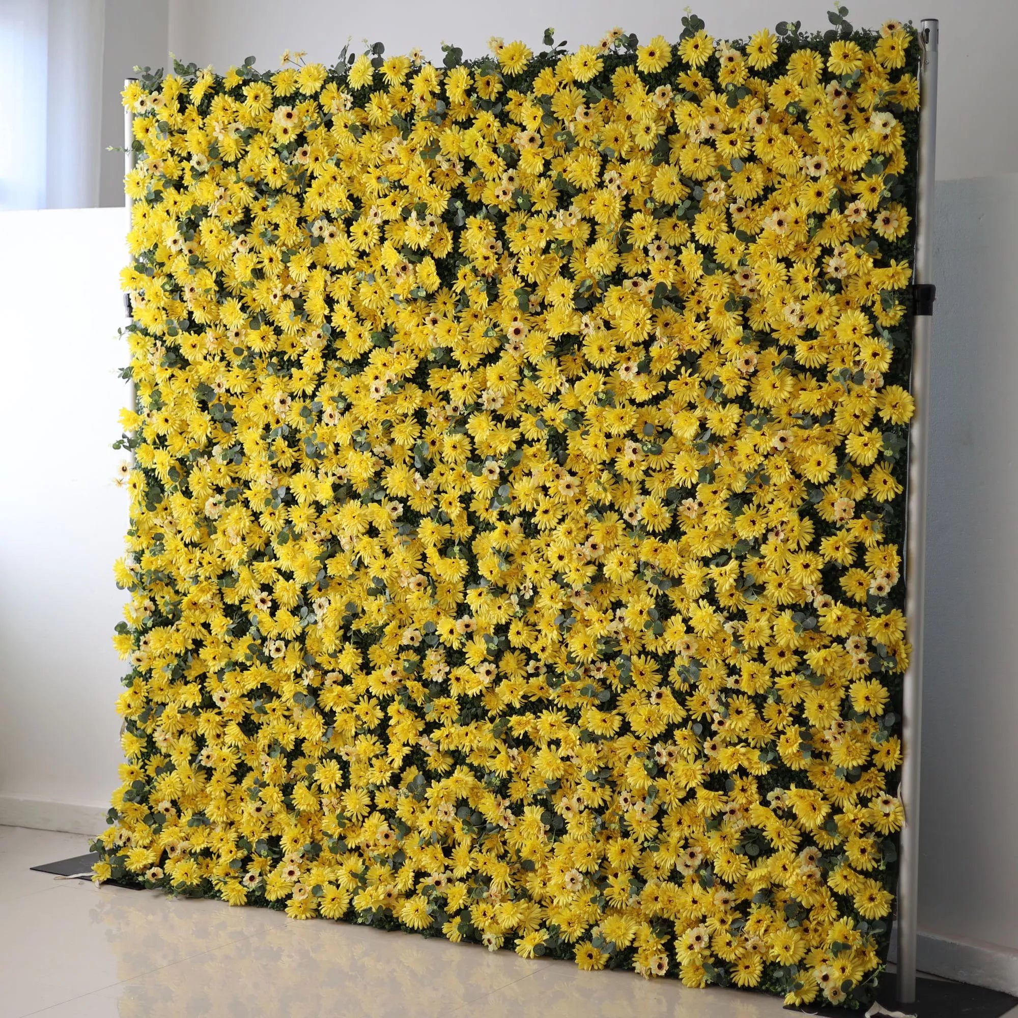 Fleurs Valar enroulables en tissu artificiel jaune brûlé Euryops Pectinatus fleur mur toile de fond de mariage, décor de fête florale, photographie d'événement-VF-069 