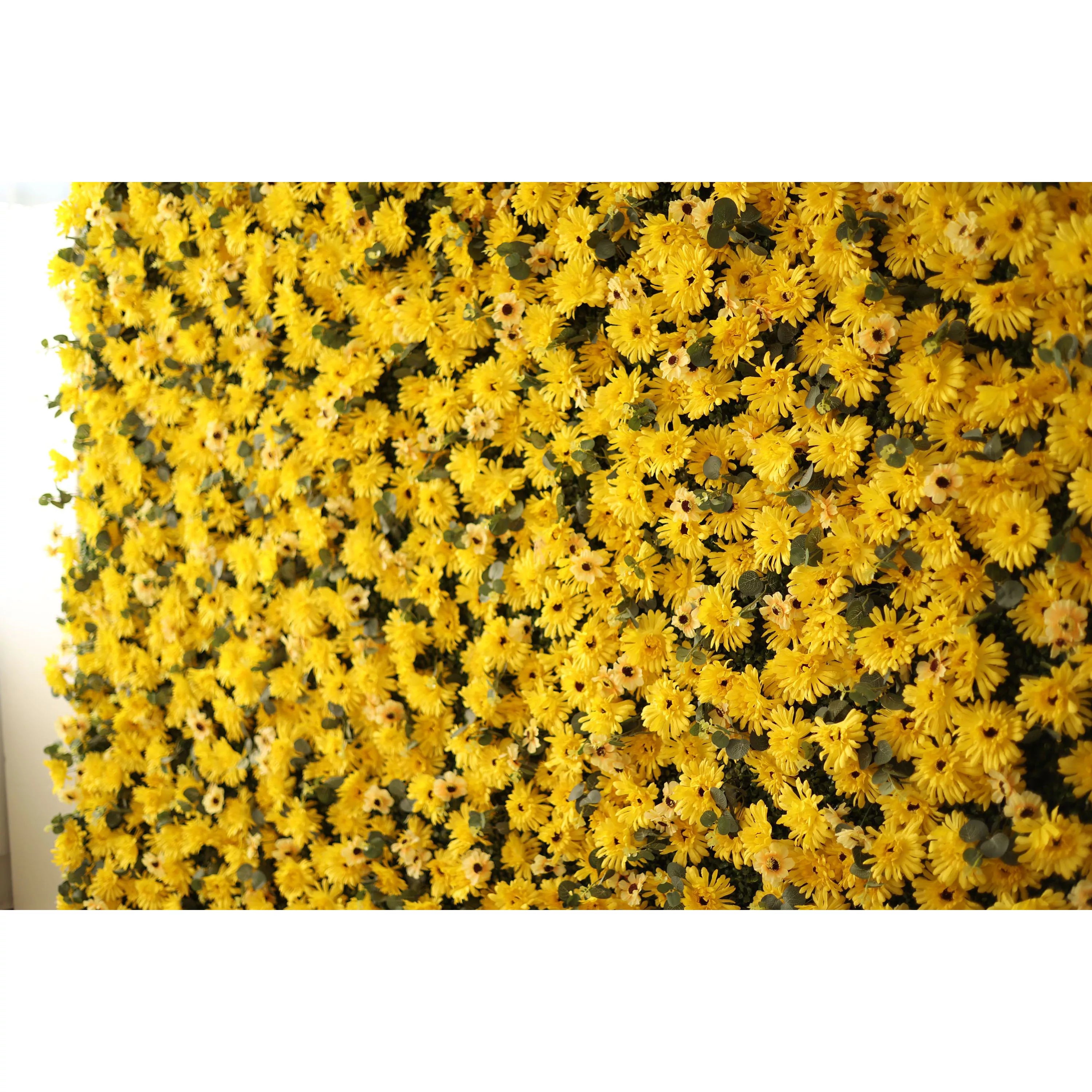 Fleurs Valar enroulables en tissu artificiel jaune brûlé Euryops Pectinatus fleur mur toile de fond de mariage, décor de fête florale, photographie d'événement-VF-069 