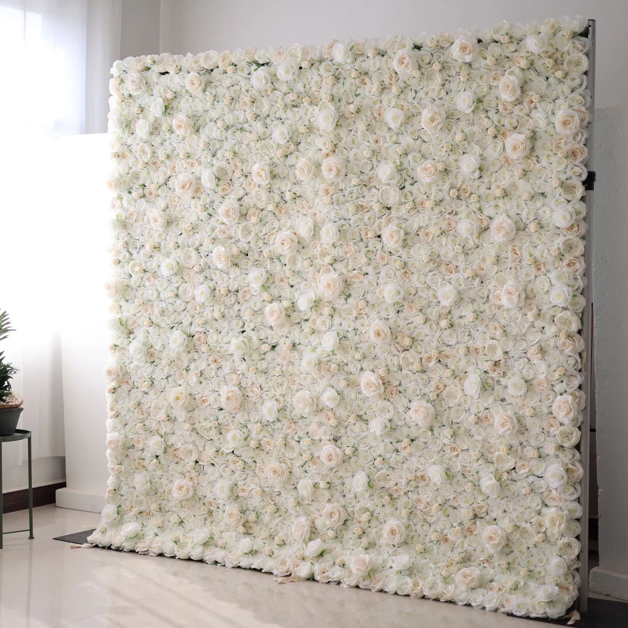 Valar Flowers Roll Up Fabric Artificial Lemon White Rose Pink Core Flower Wall Wedding Backdrop, Floral Party Decor, Event Photography-VF-085-2
