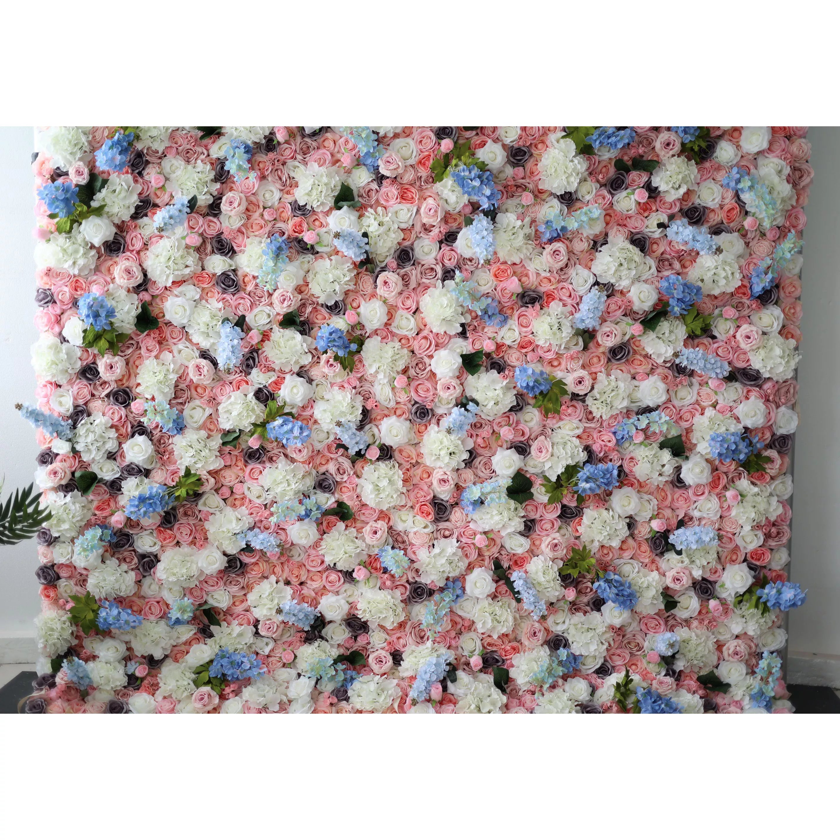 Valar Flowers roll up fabric artificial flower wall for wedding backdrop, floral party decor, and event photography, model VF-1283