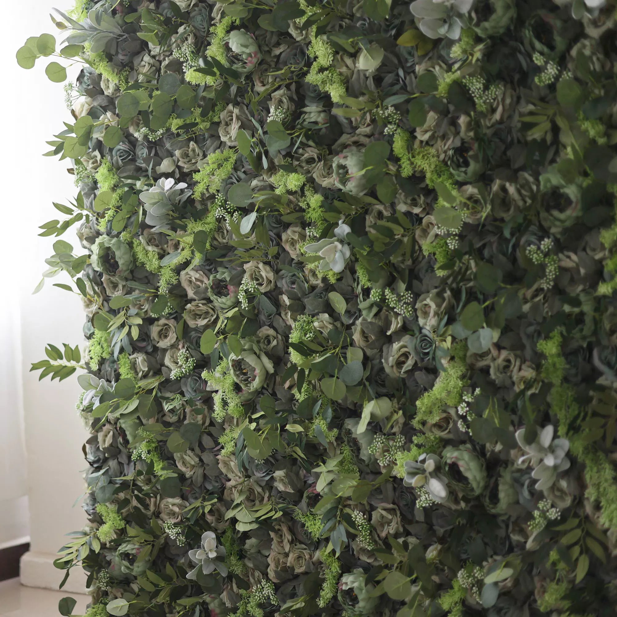 Valar Flowers Presents: Enchanted Forest – A Dense Mélange of Varied Greenery with Subtle White Accents – An Ideal Green Wall for Eco-Conscious Celebrations, Botanical Themes & Naturalistic Interior Designs-VF-222-3