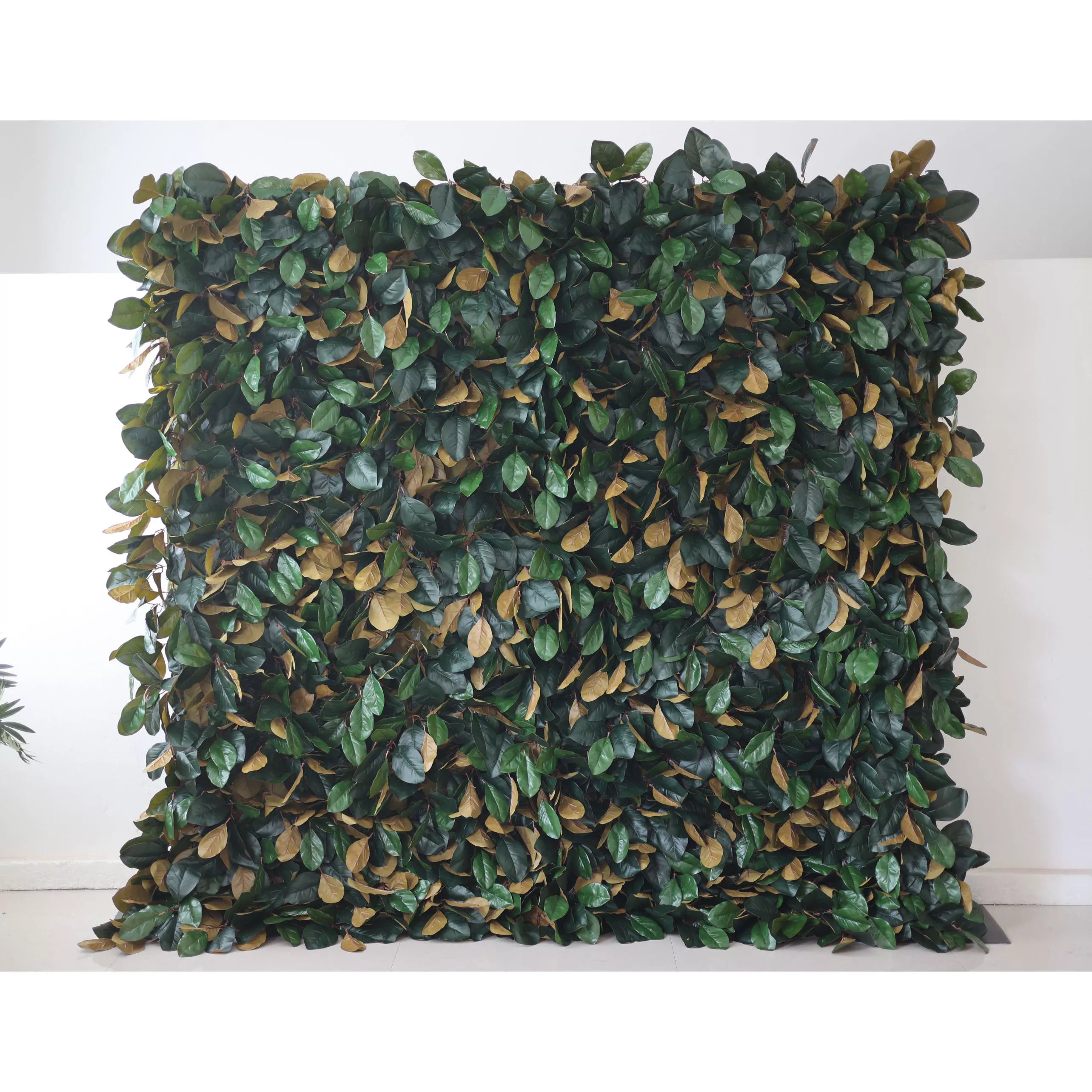 ValarFlowers Toile de fond murale florale artificielle : feuillage luxuriant – Un ensemble verdoyant de feuilles vertes et dorées - VF-276