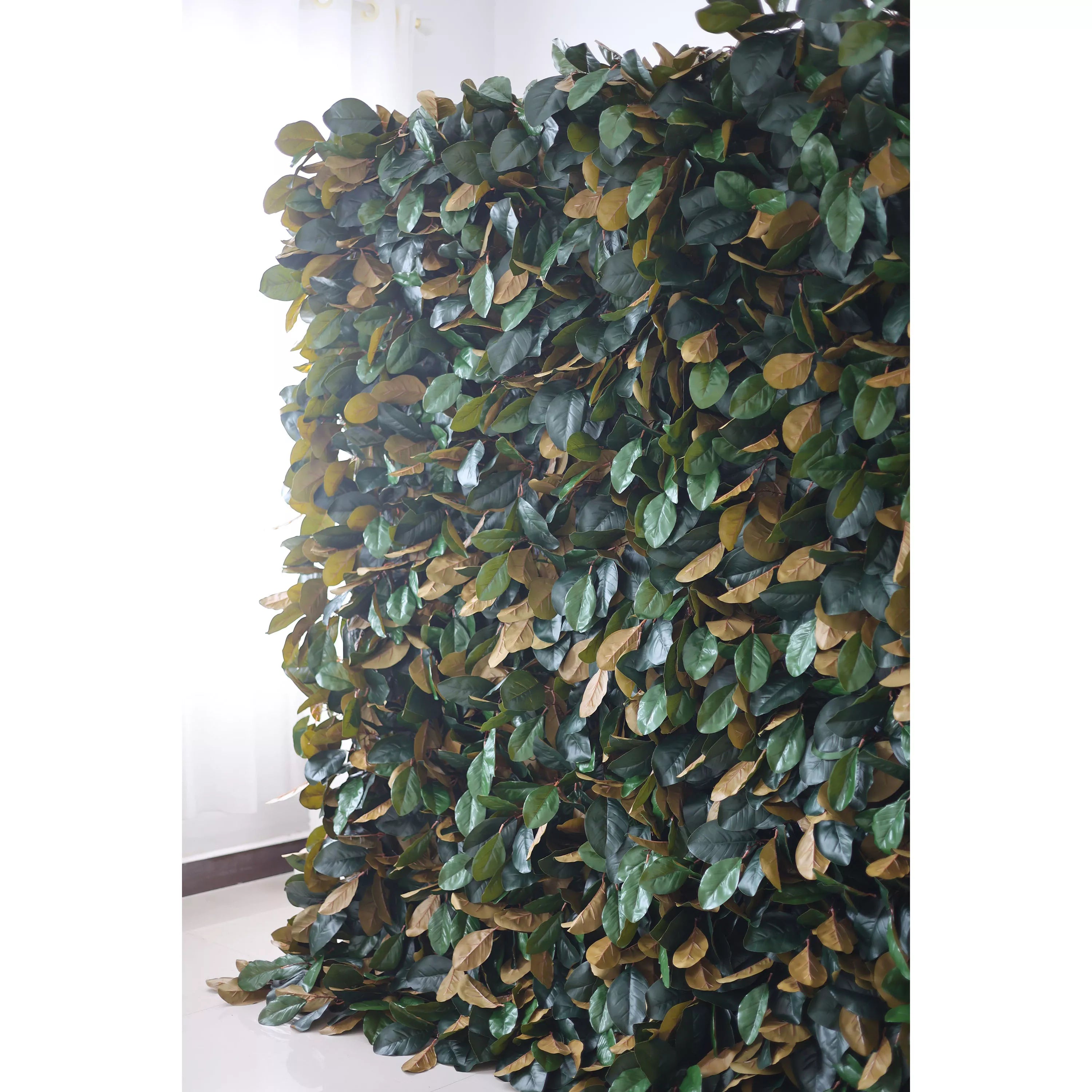 ValarFlowers Toile de fond murale florale artificielle : feuillage luxuriant – Un ensemble verdoyant de feuilles vertes et dorées - VF-276