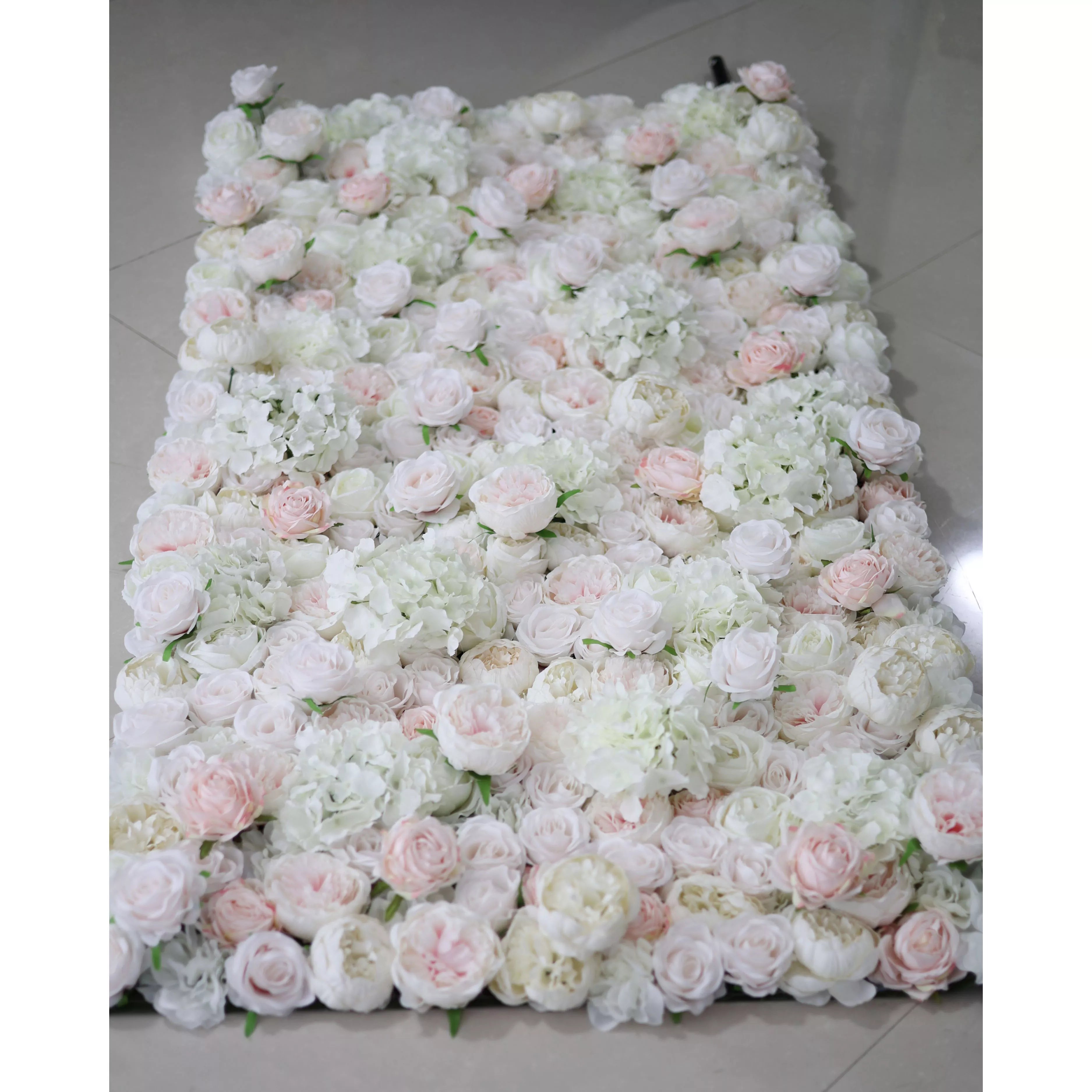 Valar Fleurs enroulables en tissu artificiel mélangé blanc et rose clair, feuilles vertes, toile de fond murale pour mariage, décoration florale de fête, photographie d'événement, décoration de spa - VF-090-2 