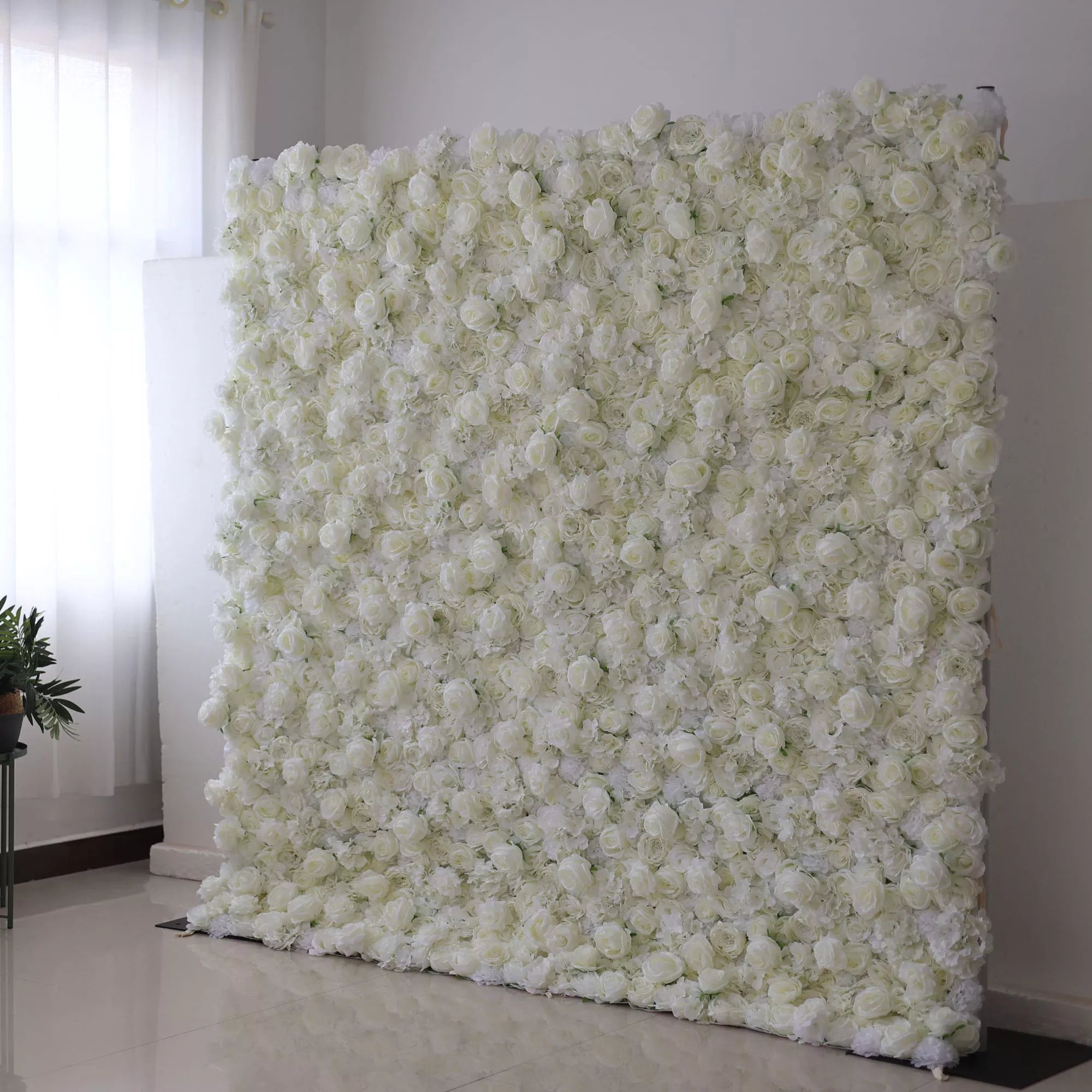 Valar Flowers Roll Up Fabric Artificial White Flower Wall Wedding Backdrop, Floral Party Decor, Event Photography-VF-051