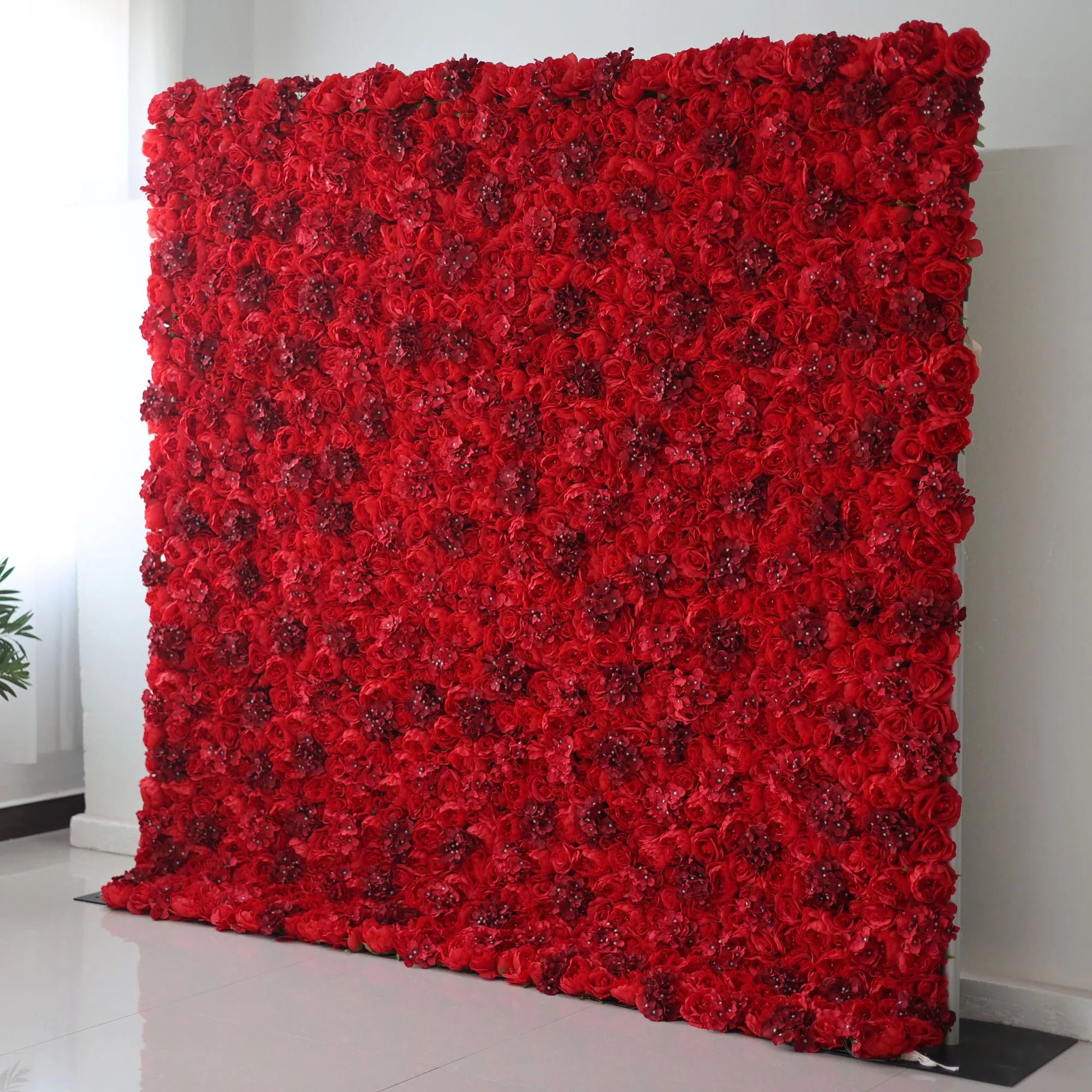 Valar Flowers Roll Up Fabric Artificial Red Flower Wall Wedding Backdrop, Floral Party Decor, Event Photography-VF-021-3