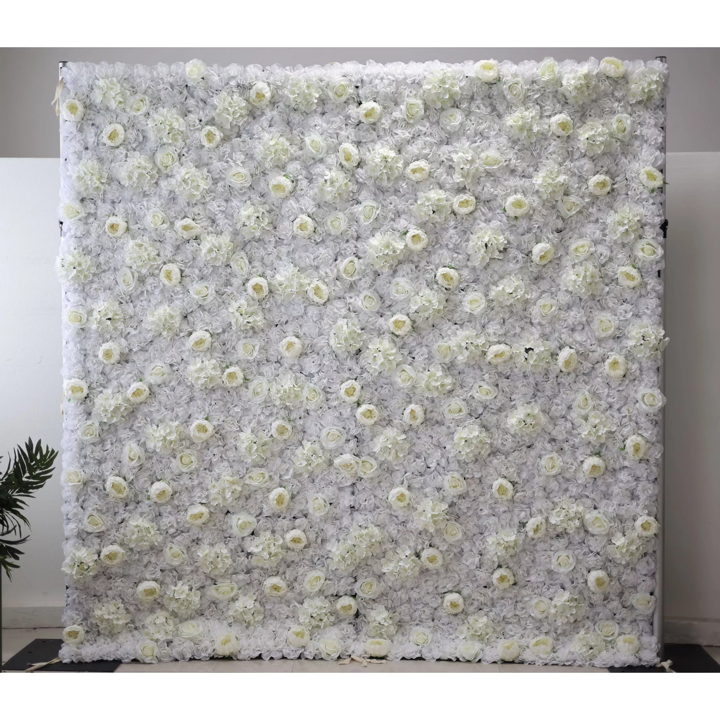 Valar Flowers Roll Up Fabric Artificial White Flower Wall Wedding Backdrop, Floral Party Decor, Event Photography-VF-006