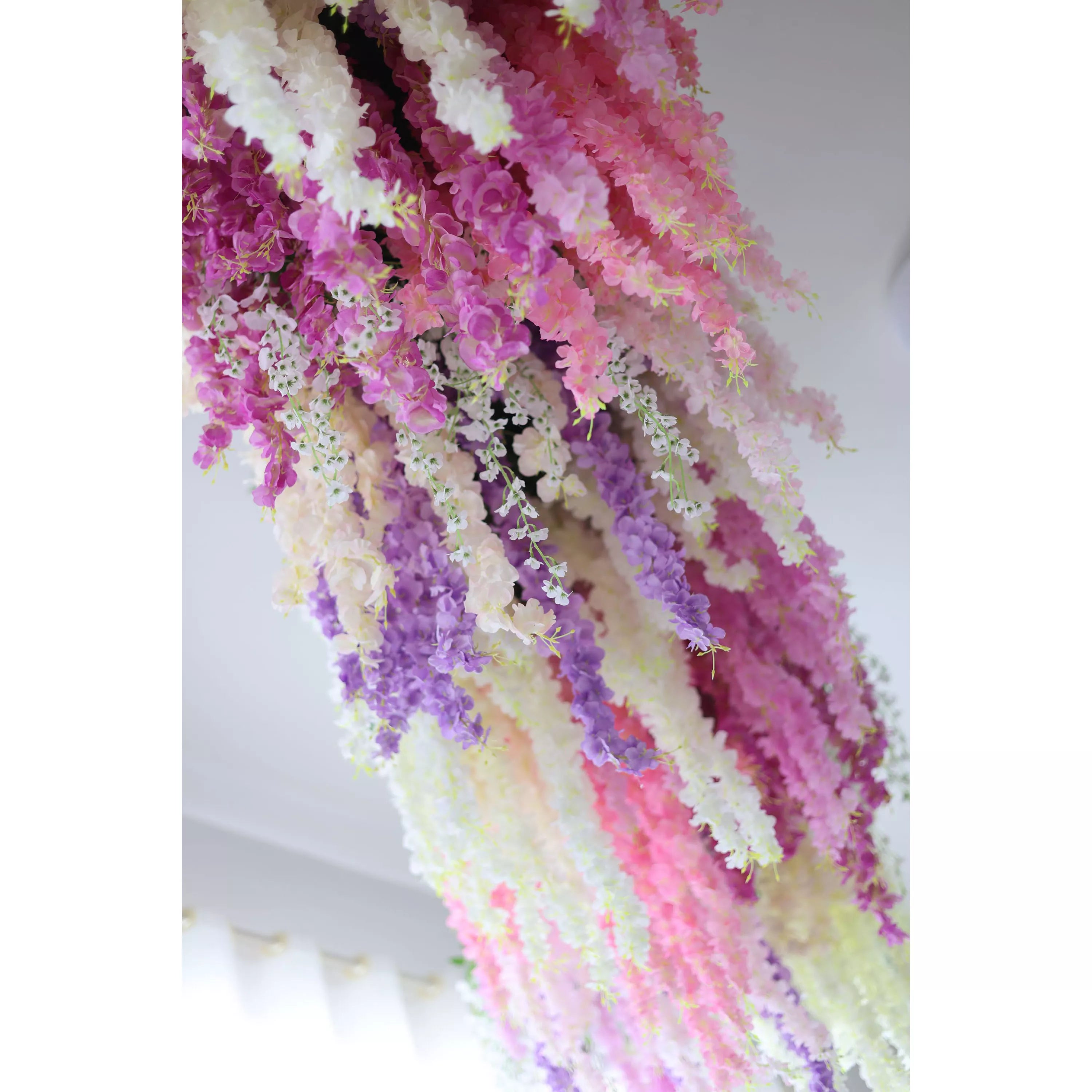 ValarFlower Toile de fond murale florale artificielle : pays des merveilles de glycine en cascade – Une symphonie de pastels-VF-278