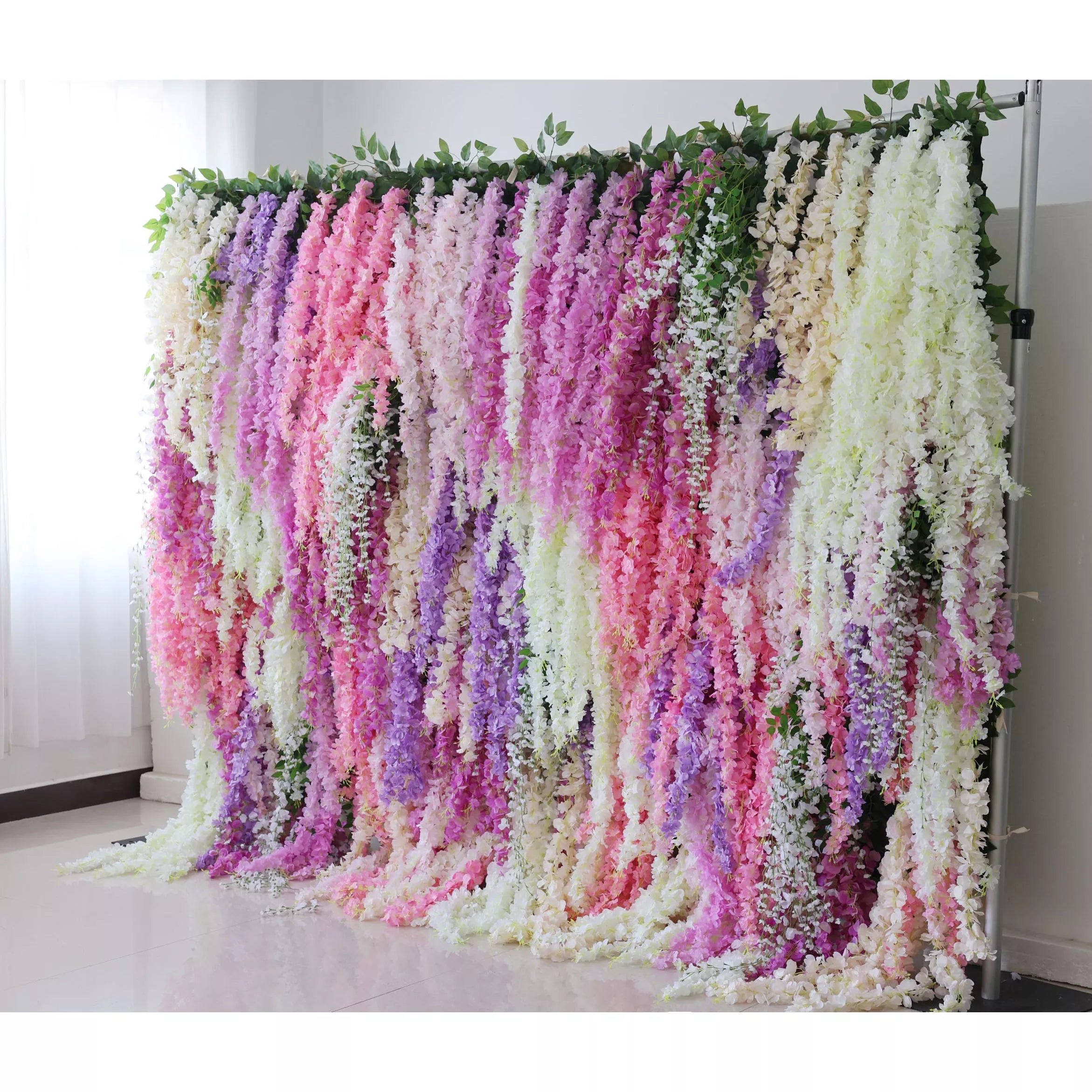 ValarFlower Artificial Floral Wall Backdrop: Cascading Wisteria Wonderland - A Symphony of Pastels-VF-278