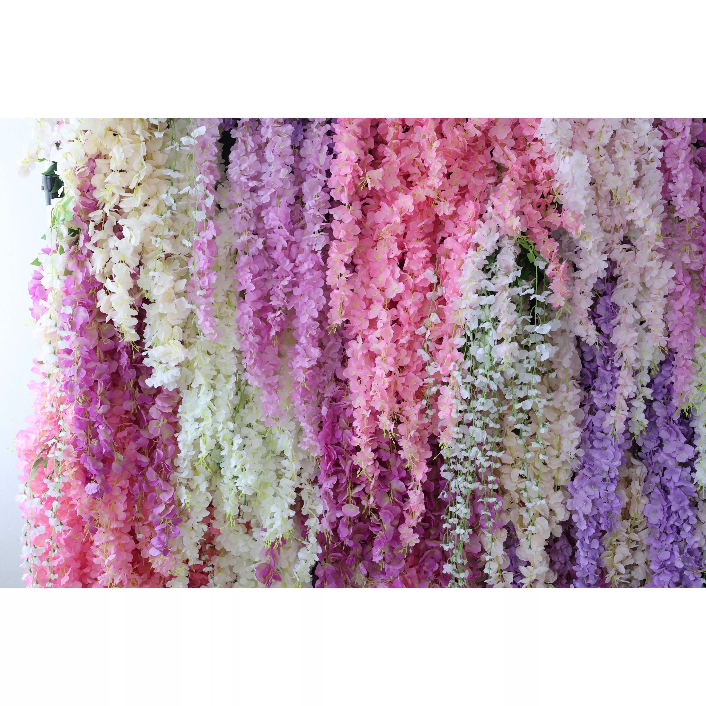 ValarFlower Artificial Floral Wall Backdrop: Cascading Wisteria Wonderland - A Symphony of Pastels-VF-278