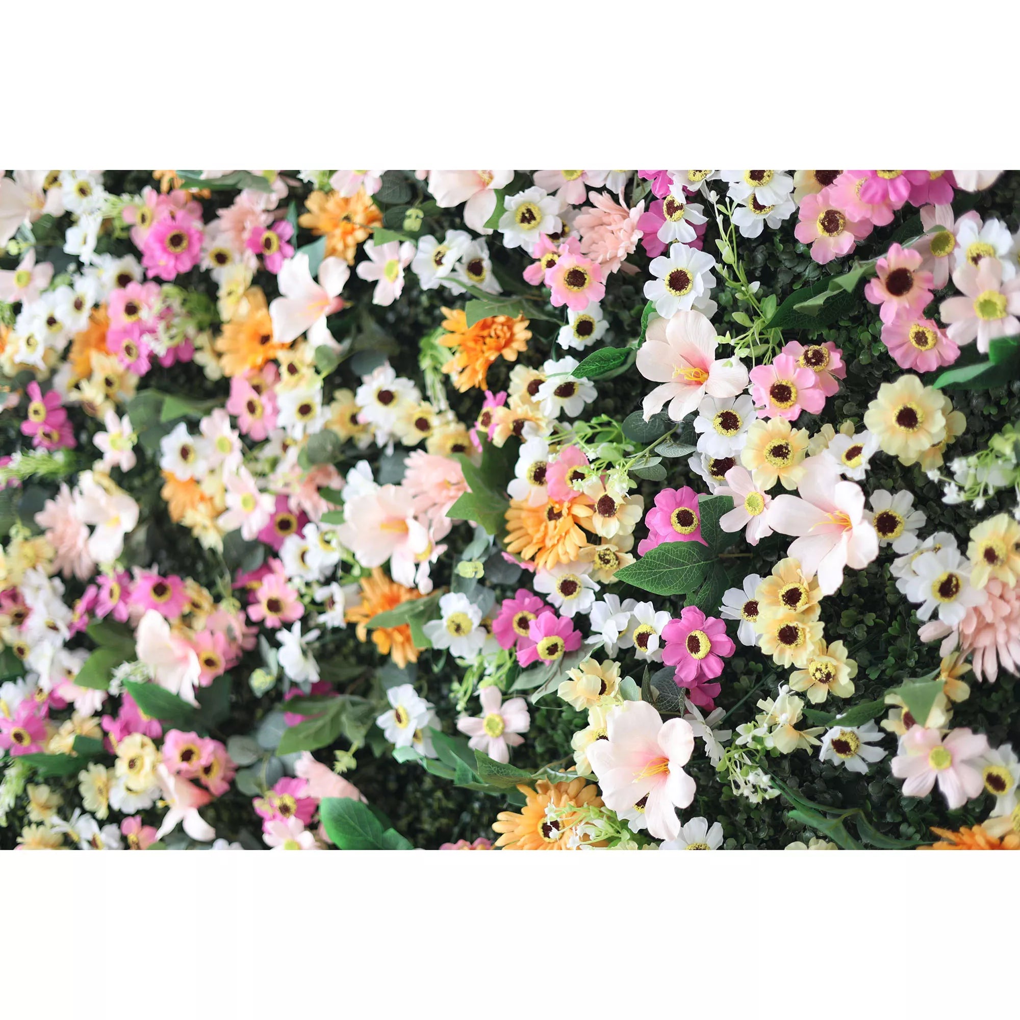 Valar Flowers artificial brown, pink, and fawn flower wall backdrop with green leaves, roll-up fabric for weddings and events3