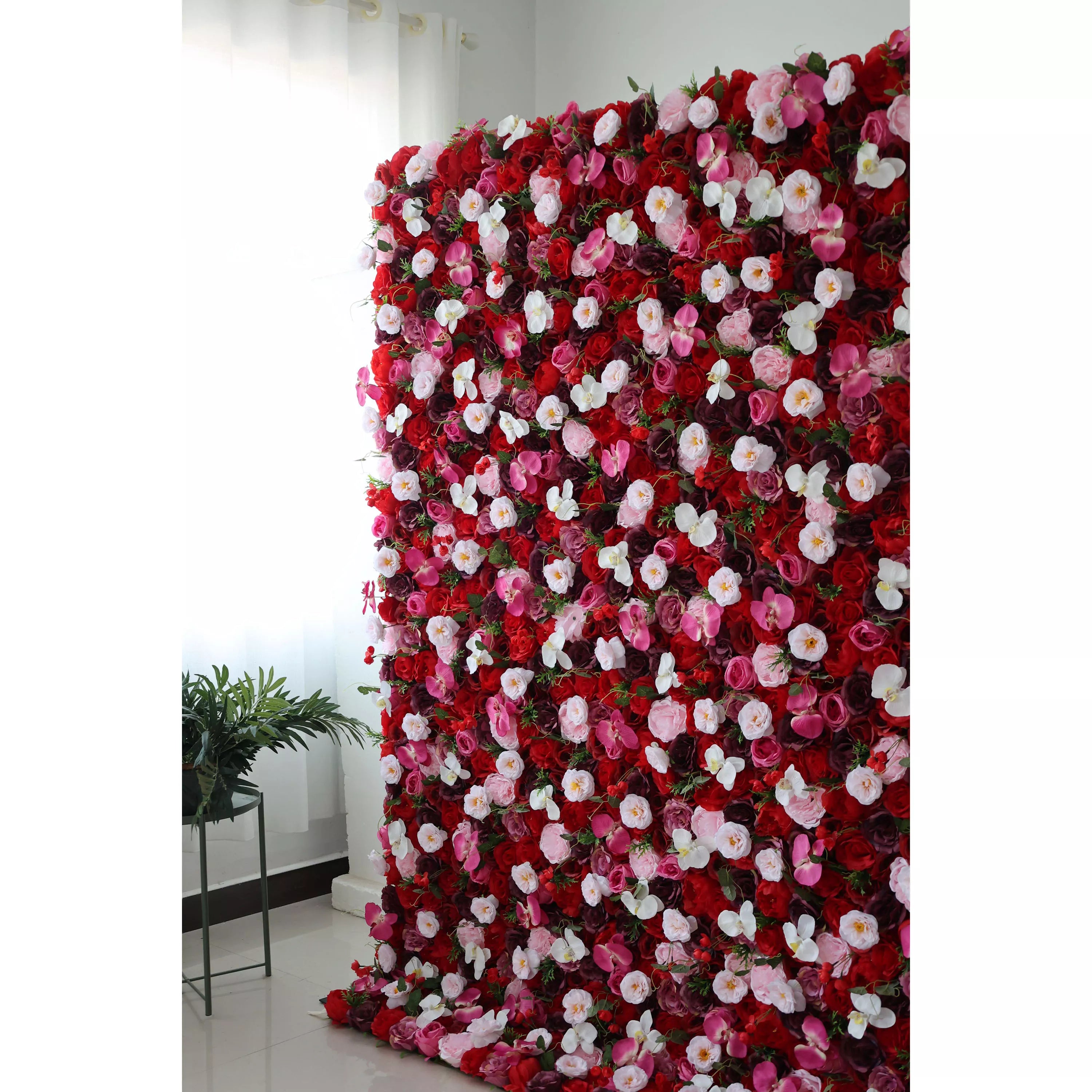 ValarFlower Toile de fond murale florale artificielle : Symphonie fleurie : un mélange de passion et de pureté-VF-282