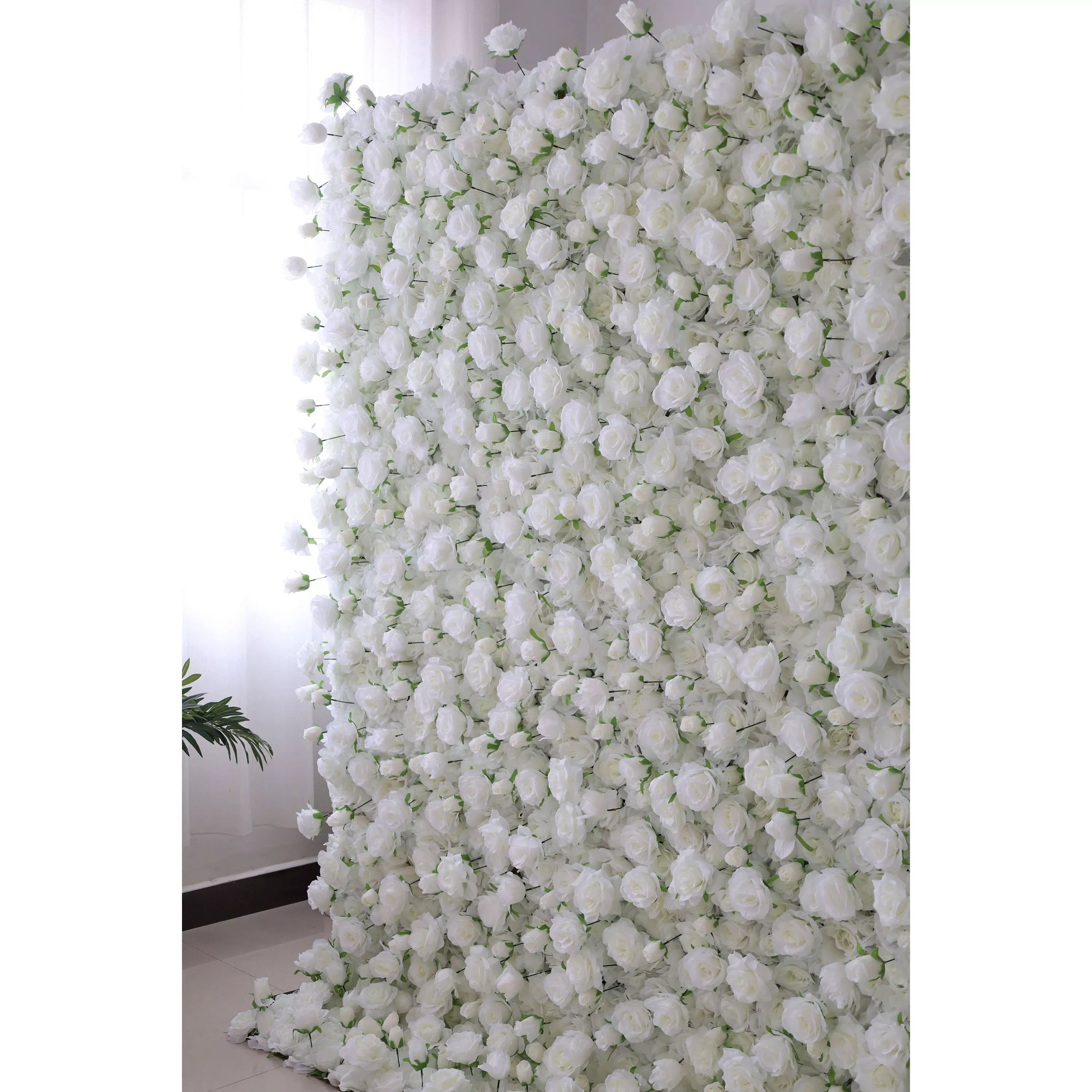 ValarFlowers Toile de fond murale florale artificielle : Whispering Whites : Une mer sereine de fleurs enneigées-VF-283