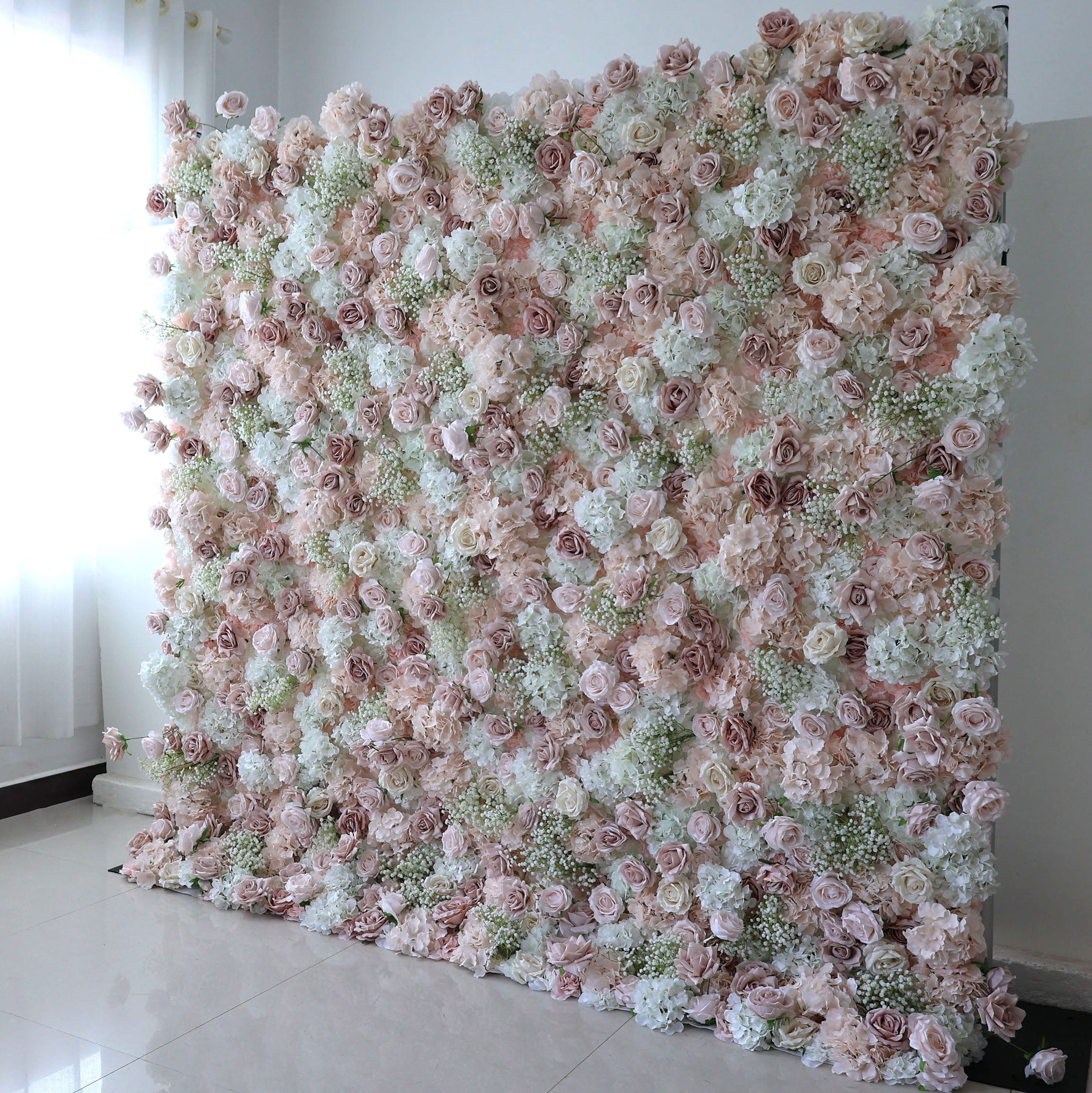Valar Flowers Roll Up Fabric Artificial Flower Wall Wedding Backdrop, Floral Party Decor, Event Photography-VF-374
