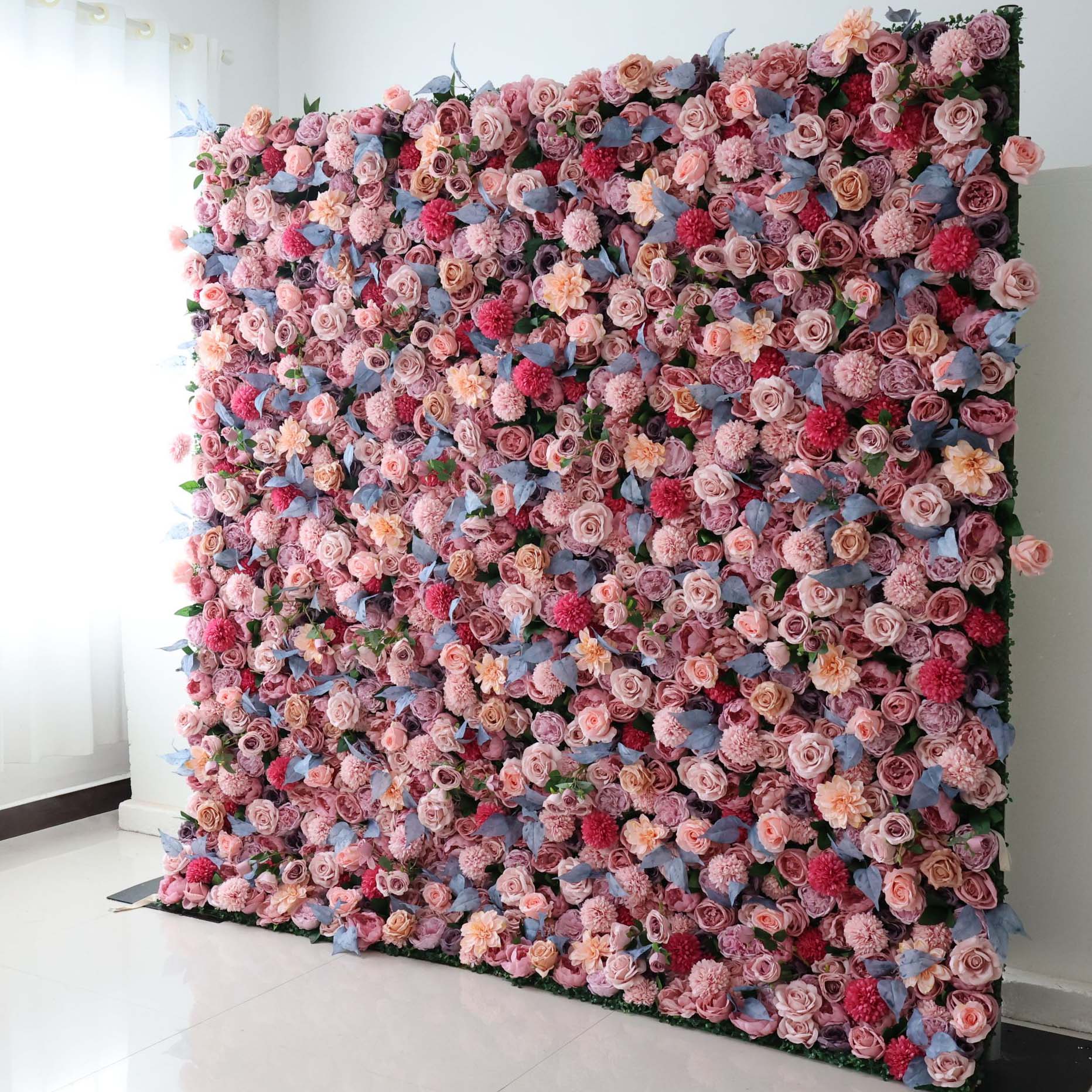 Valar Flowers Roll Up Fabric Artificial Flower Wall Wedding Backdrop, Floral Party Decor, Event Photography-VF-298