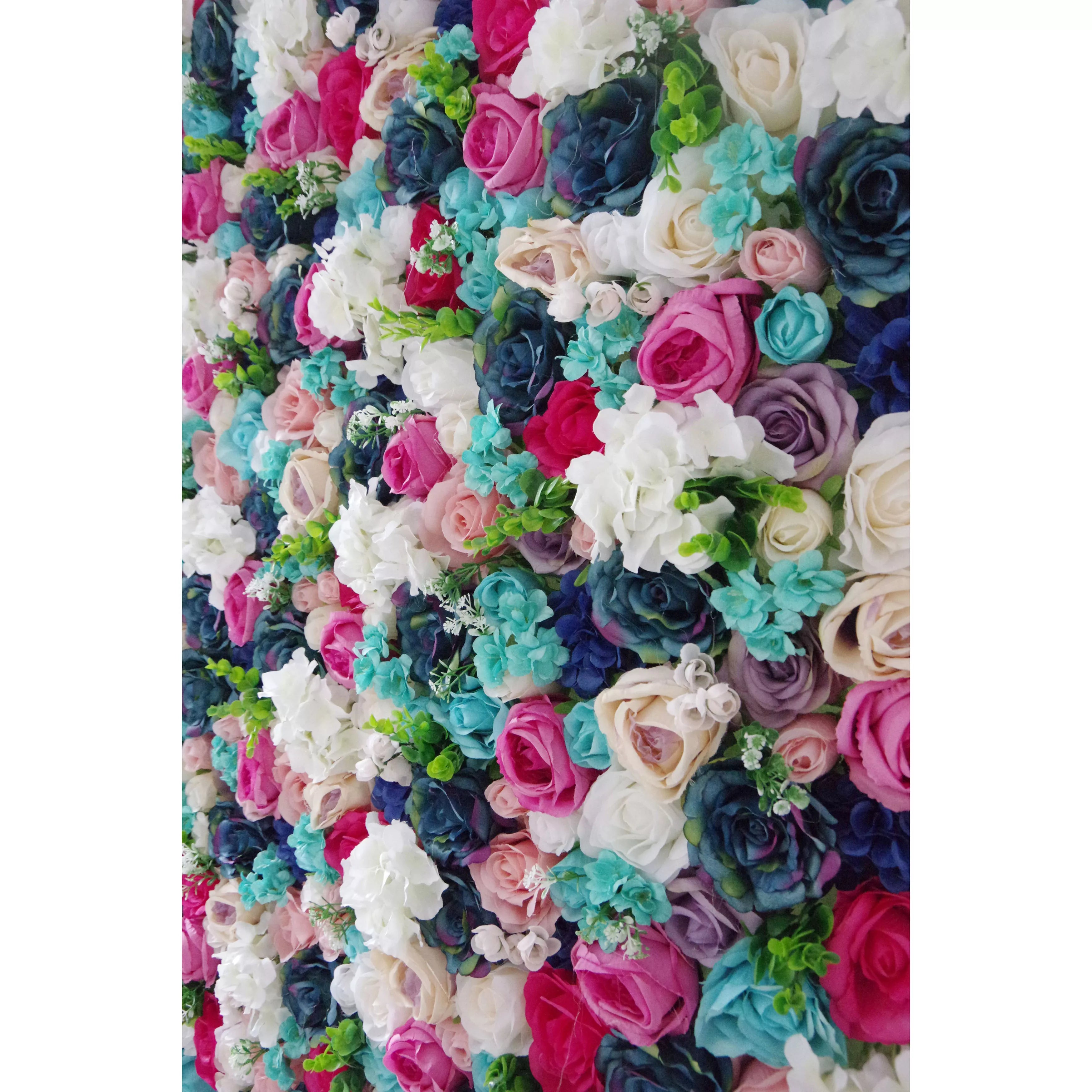 Valar Flowers Roll Up Fabric Artificial Mix Purple White Rose Red and Blue Flower Wall Wedding Backdrop, Floral Party Decor, Event Photography-VF-037