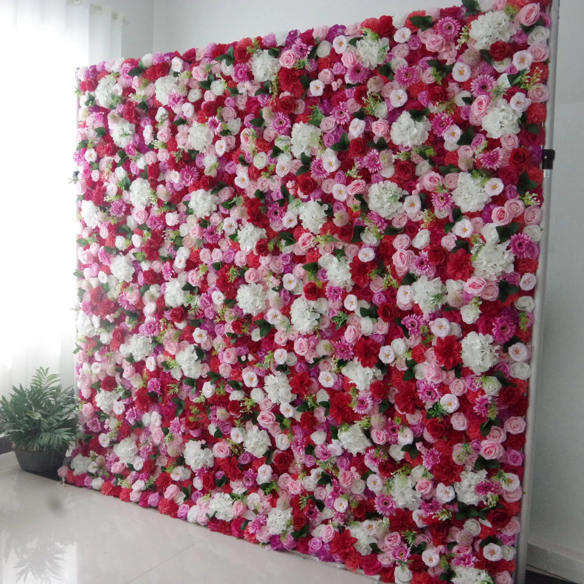 خلفية جدار زفاف من زهور الورد الأحمر والأبيض والوردي من قماش فالار ، ديكور حفلات زهور ، حدث
