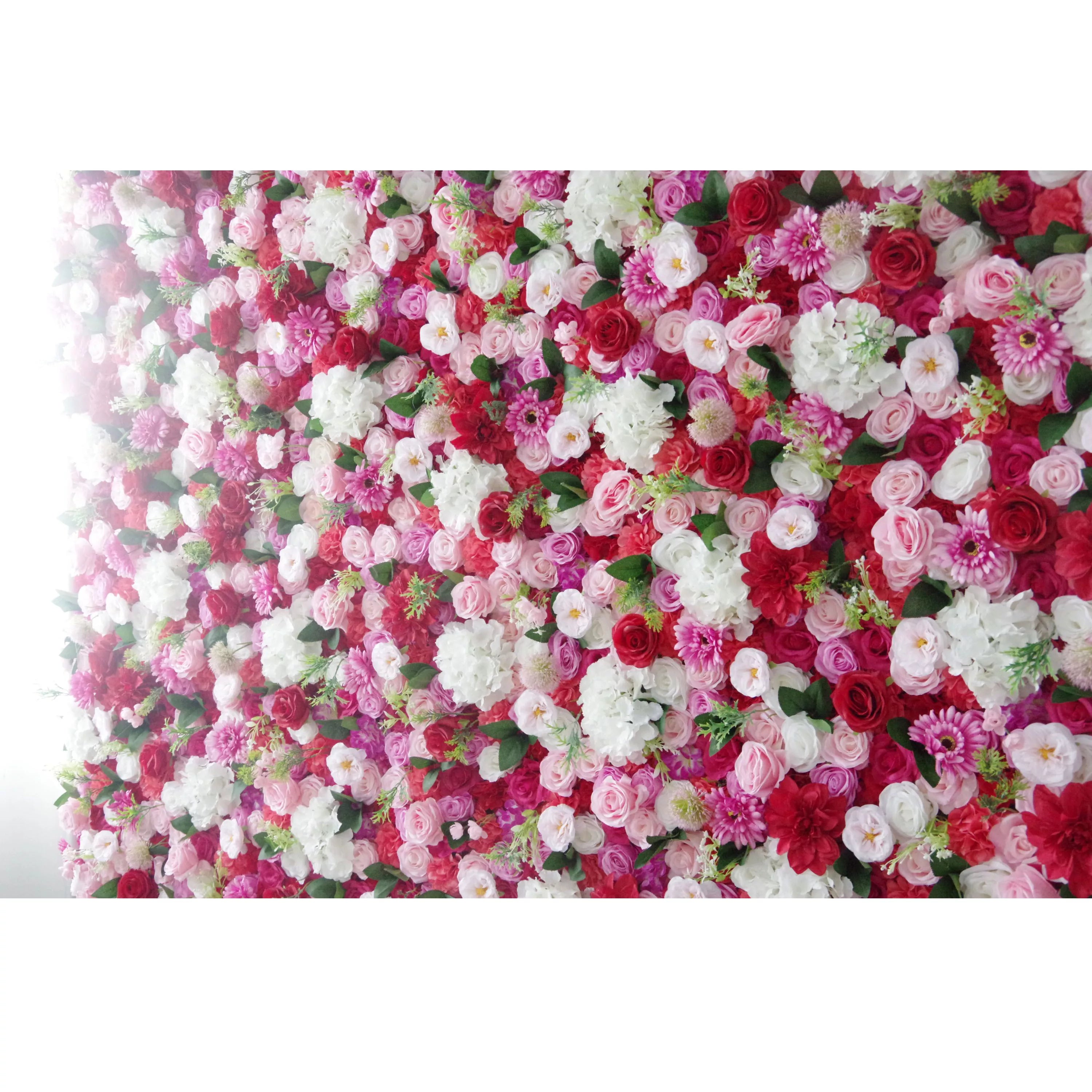 Valar Flowers Roll Up Fabric Artificial Mix Rose Red White and Pink Flower Wall Wedding Backdrop, Floral Party Decor, Event Photography-VF-042