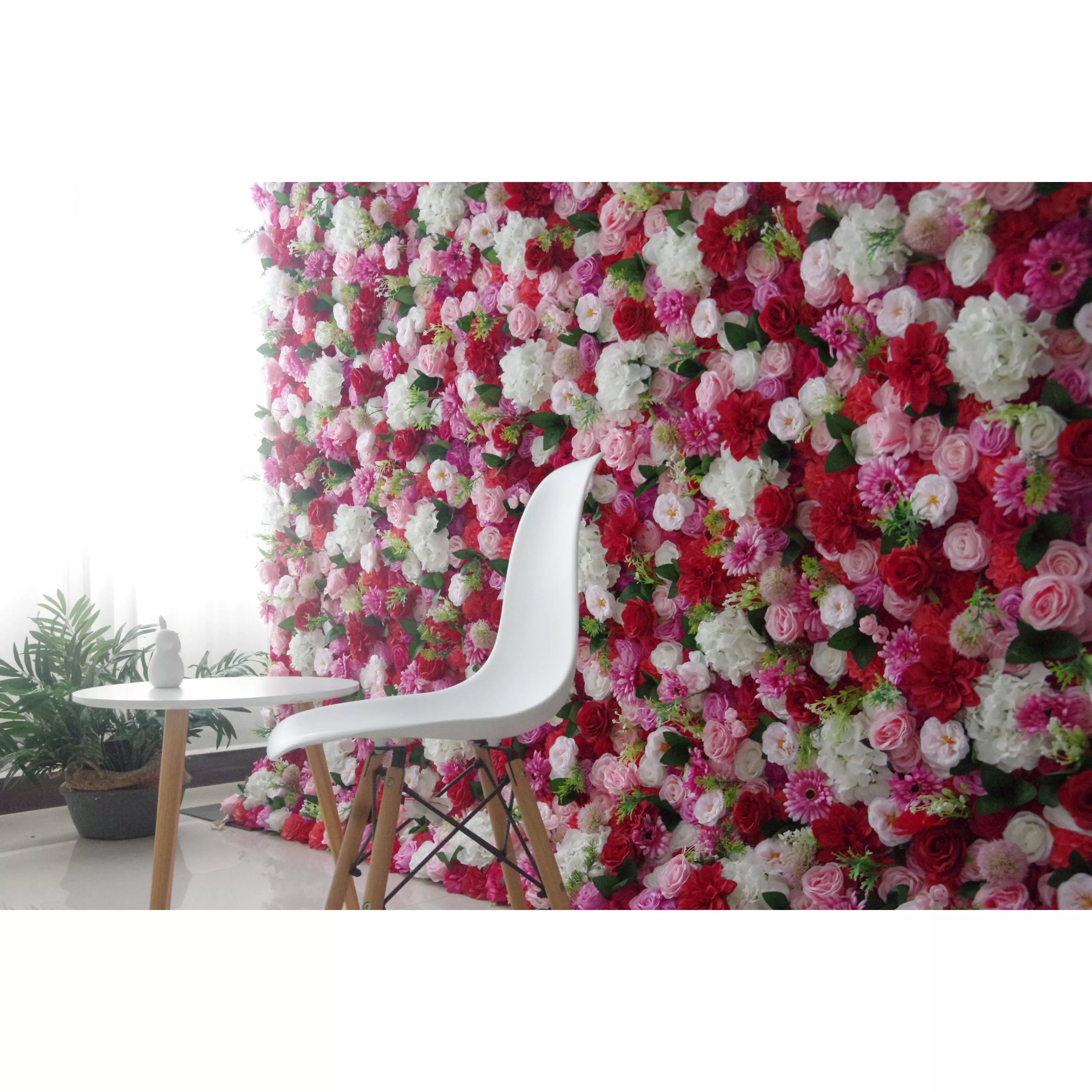 Valar Flowers Roll Up Fabric Artificial Mix Rose Red White and Pink Flower Wall Wedding Backdrop, Floral Party Decor, Event Photography-VF-042