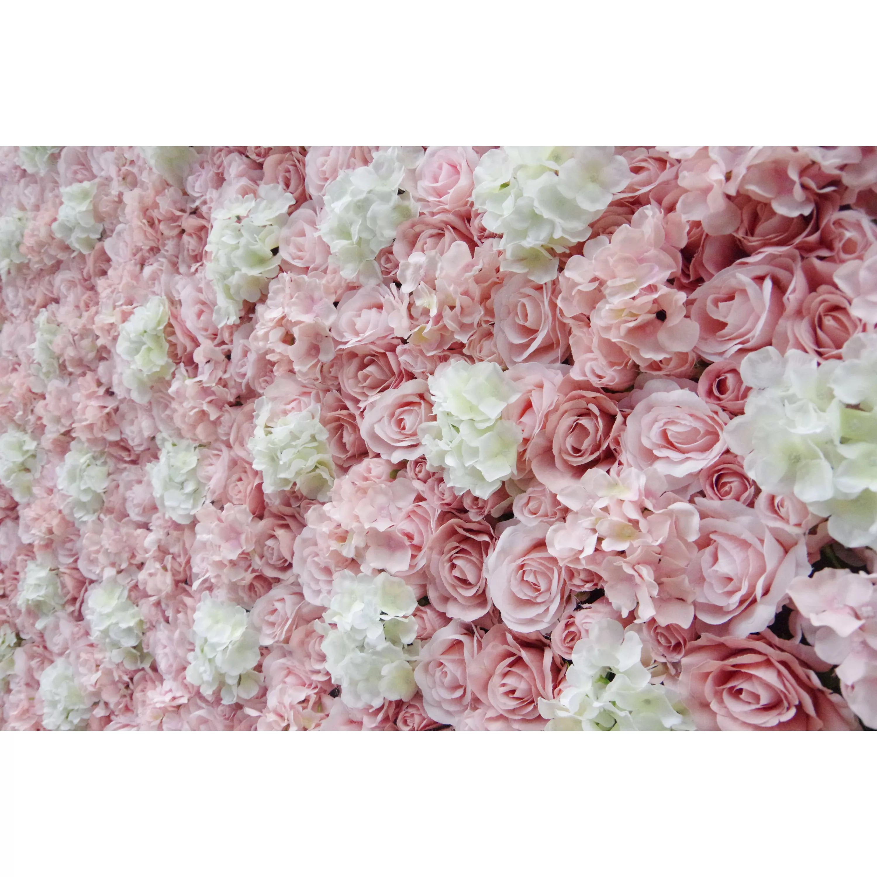 Valar Flowers Roll Up Fabric Artificial Pink Rose White Flower Wall Wedding Backdrop, Floral Party Decor, Event Photography-VF-047-2