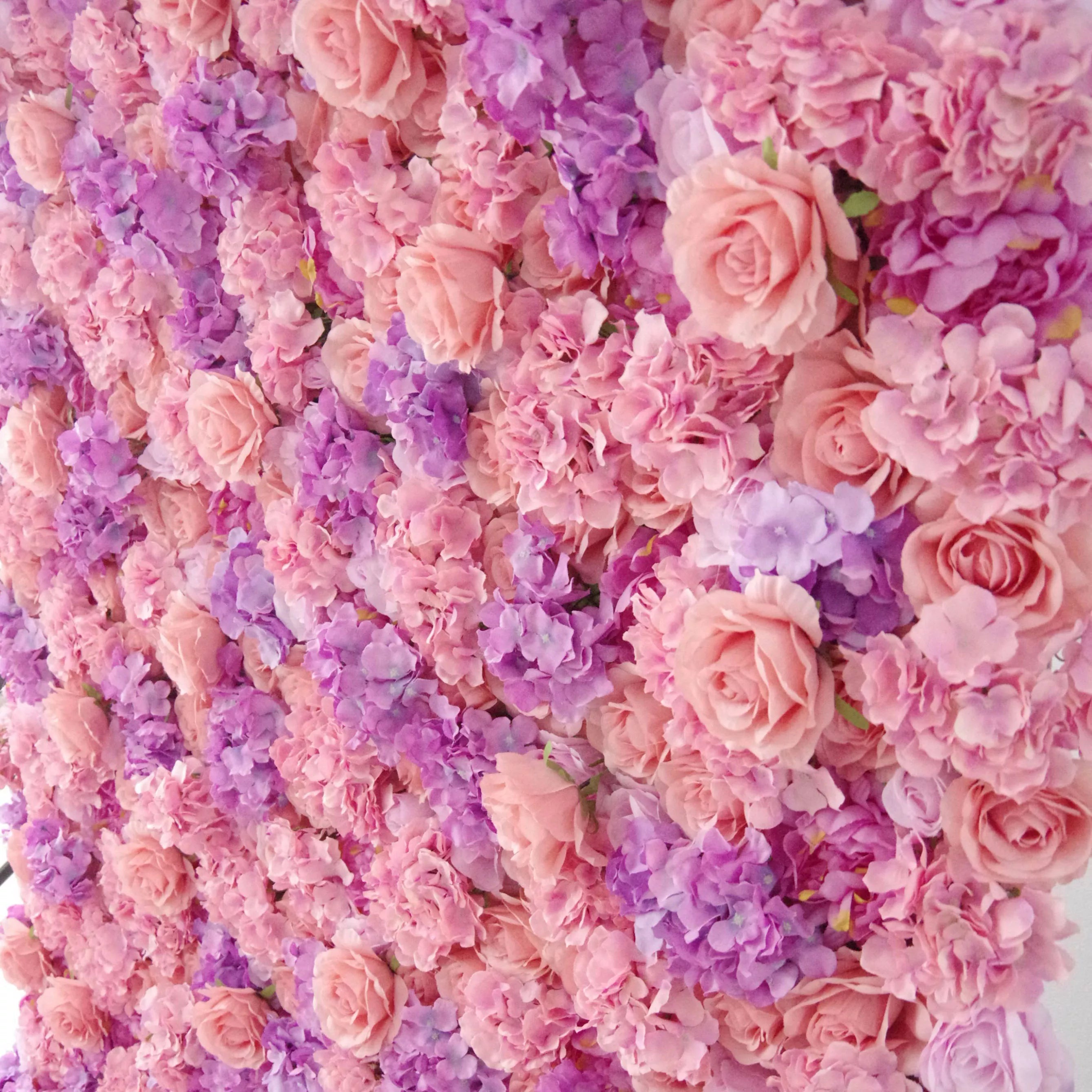 Valar Flowers Roll Up Tissu Rose artificielle et mur de fleurs violettes chaudes Toile de fond de mariage, Décor de fête florale, Photographie d'événement-VF-055 